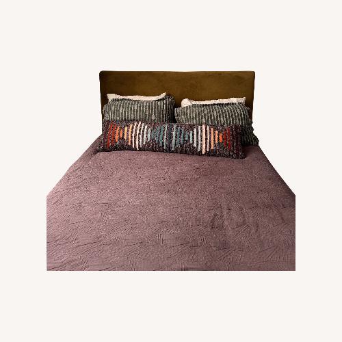 Used  Square Back Green Velvet Queen Bed for sale on AptDeco