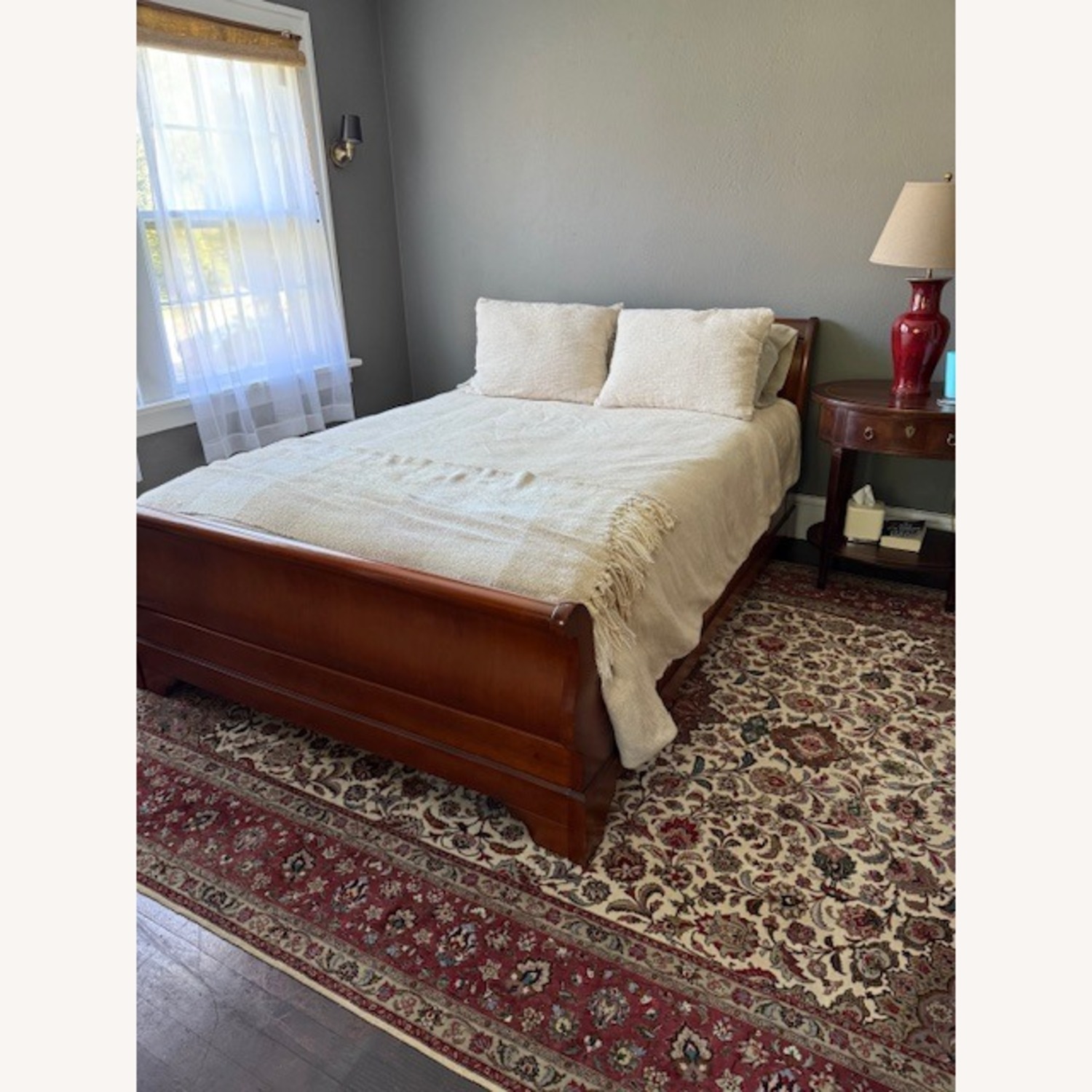 Grange Dark Brown Wood Queen Bed - image-1