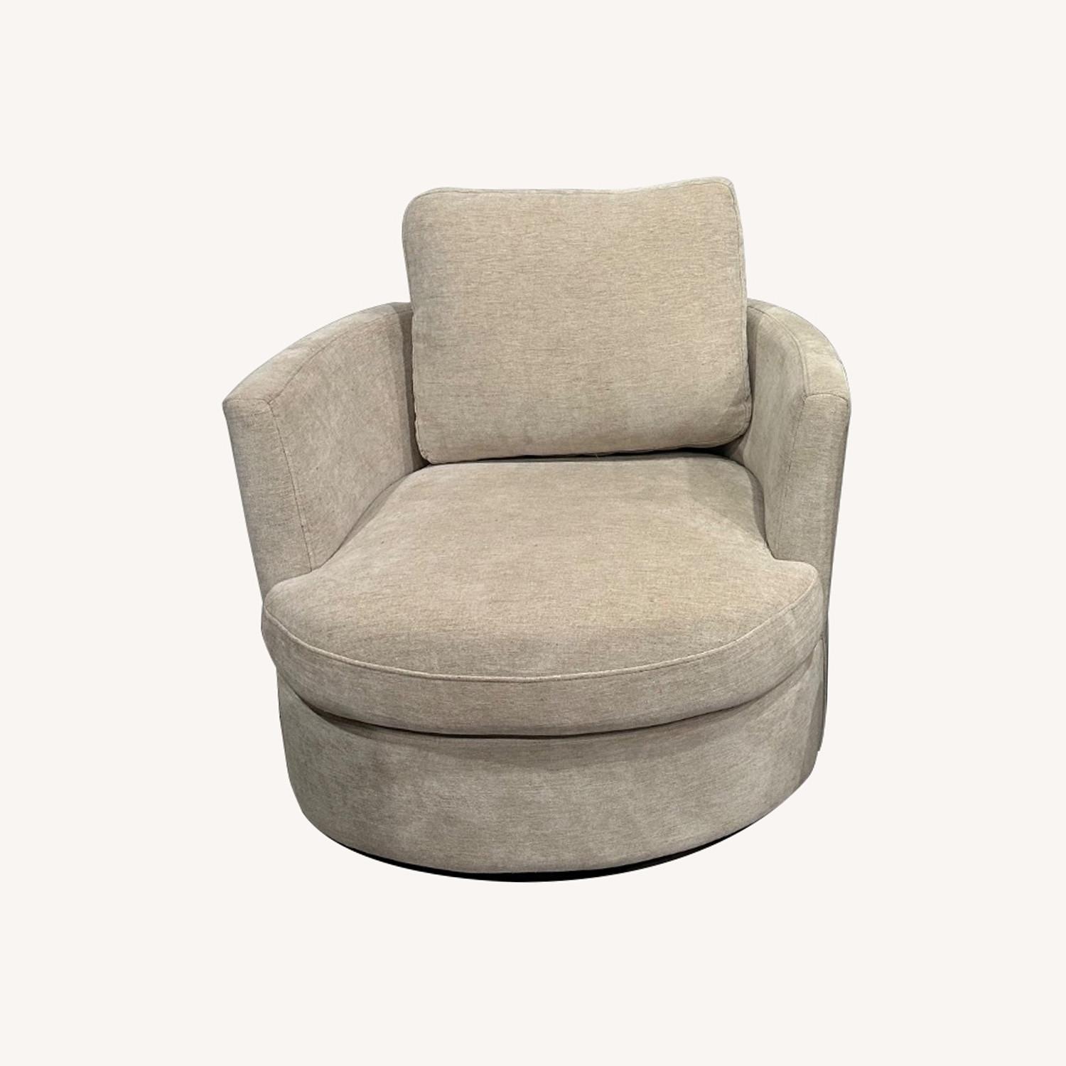 Polyester Slipcovered Swivel Barrel Chair - image-0