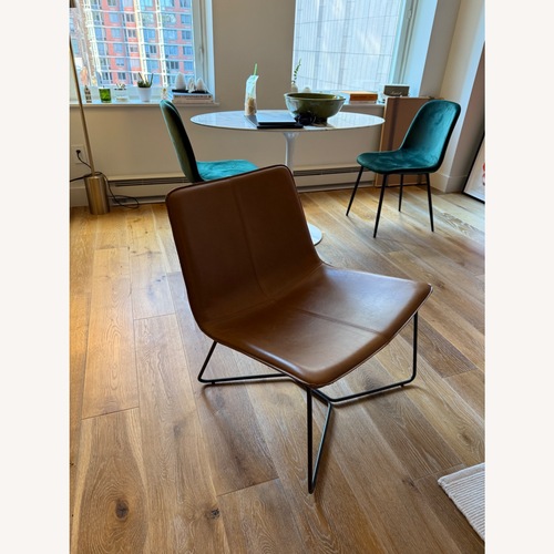 Used West Elm Slope Light Brown Leather Accent Chair for sale on AptDeco