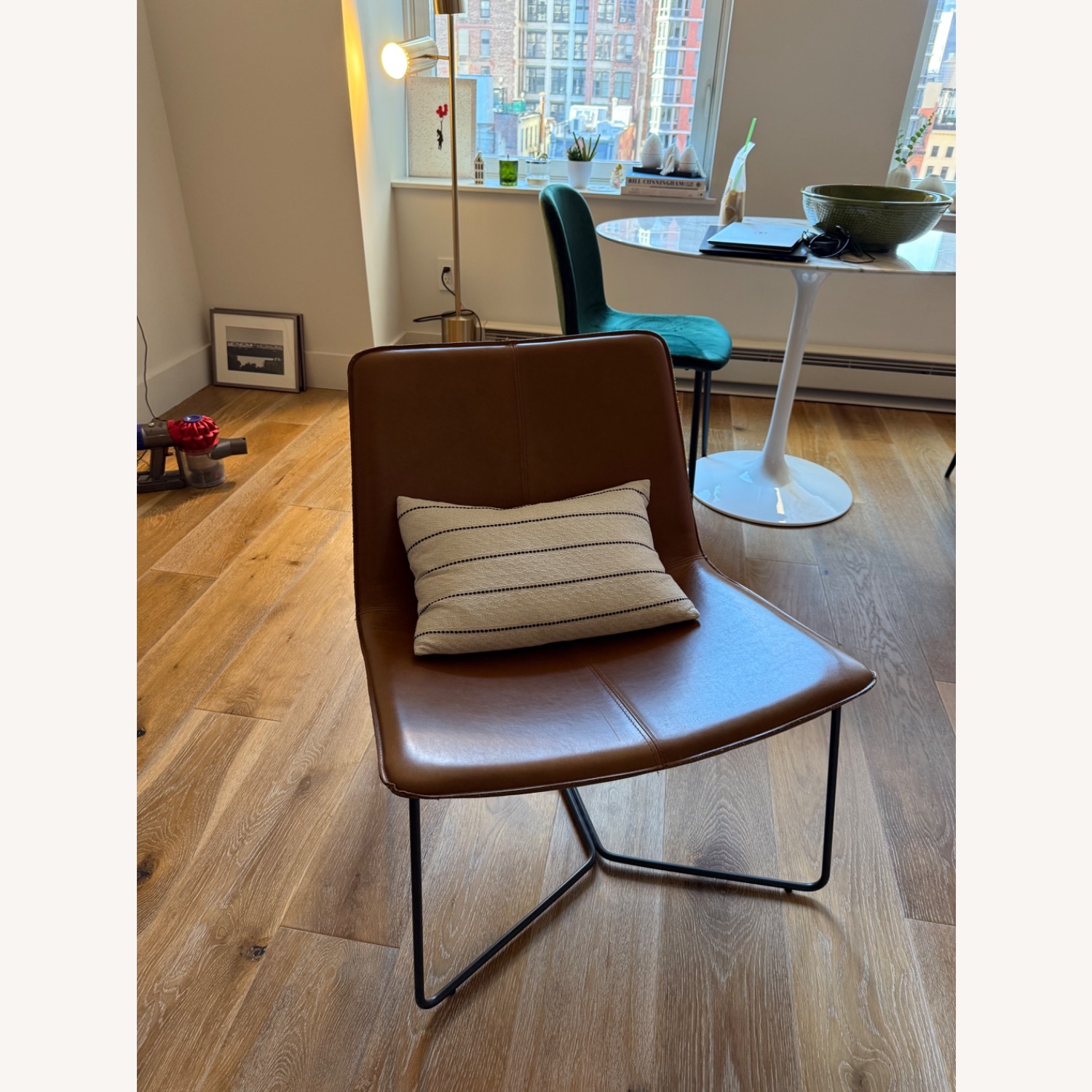 West Elm Slope Light Brown Leather Accent Chair - image-2