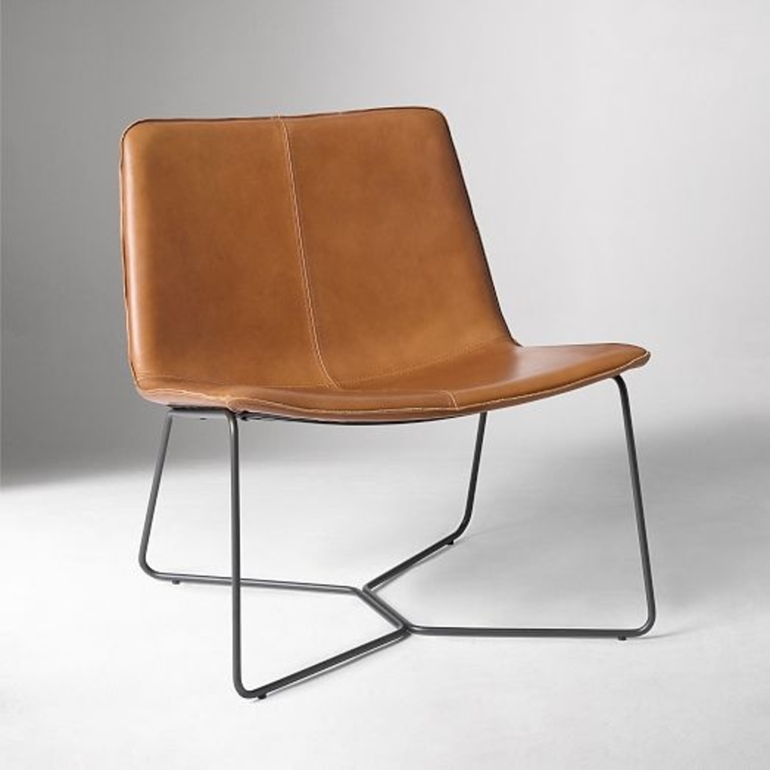 West Elm Slope Light Brown Leather Accent Chair - image-4