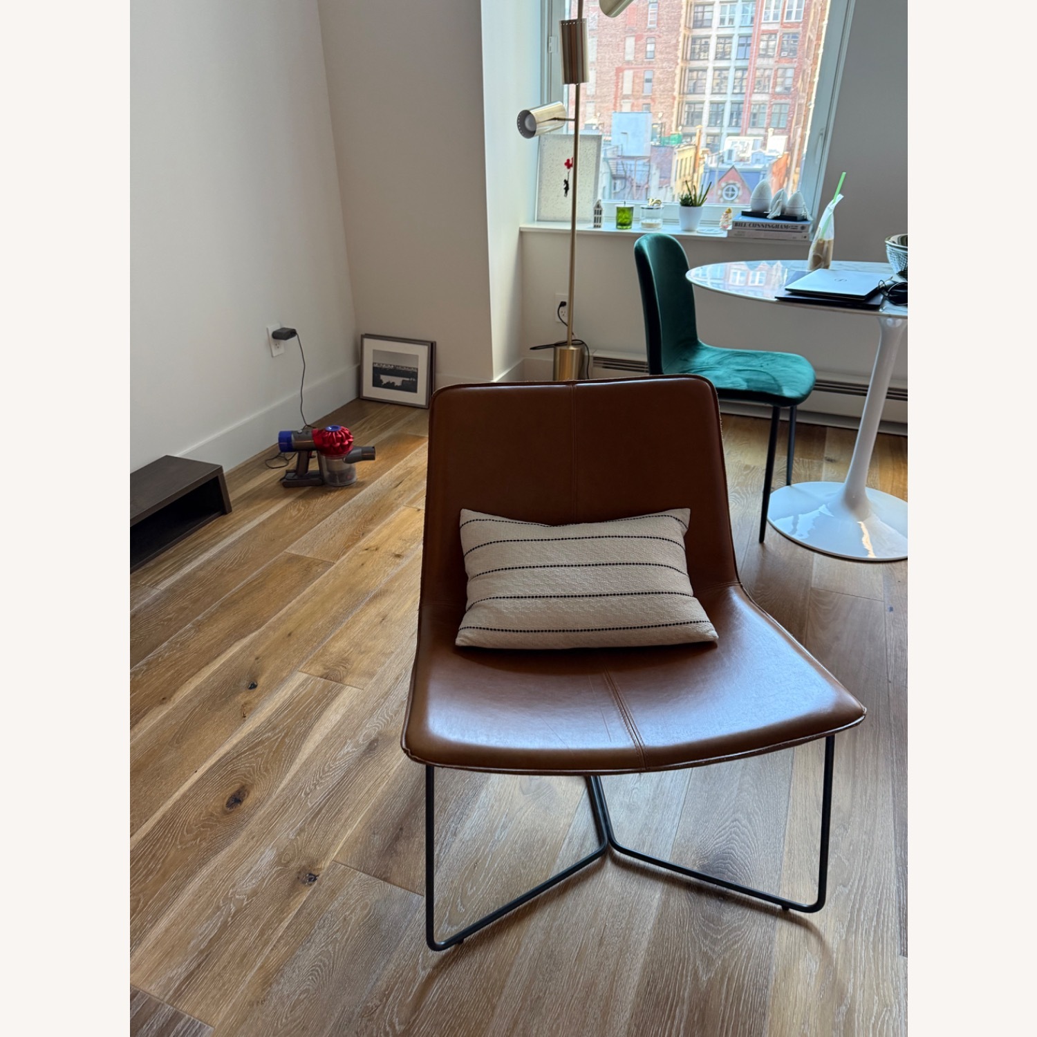 West Elm Slope Light Brown Leather Accent Chair - image-3