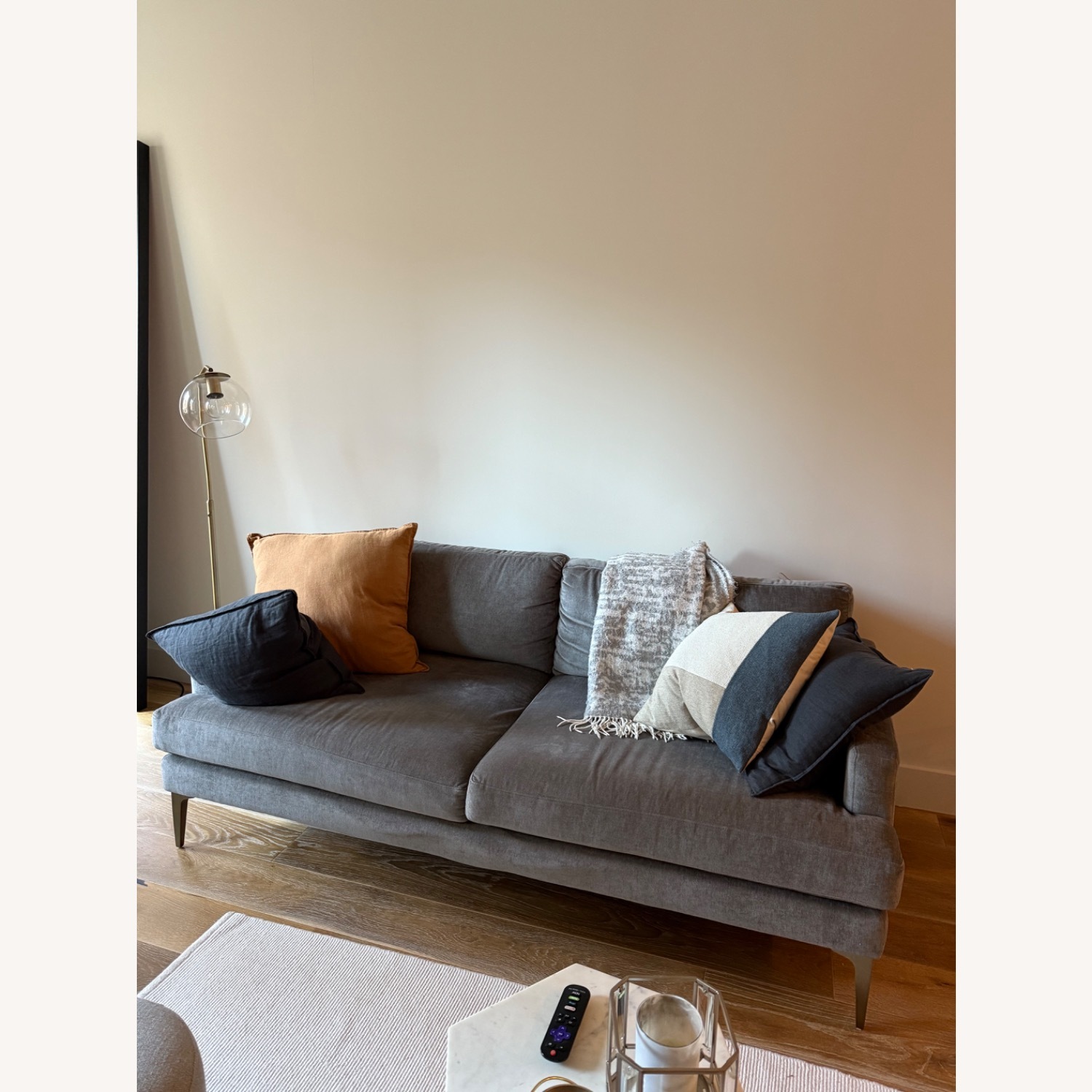 West Elm Andes Dark Gray Velvet 3+ Seater Sofa - image-1