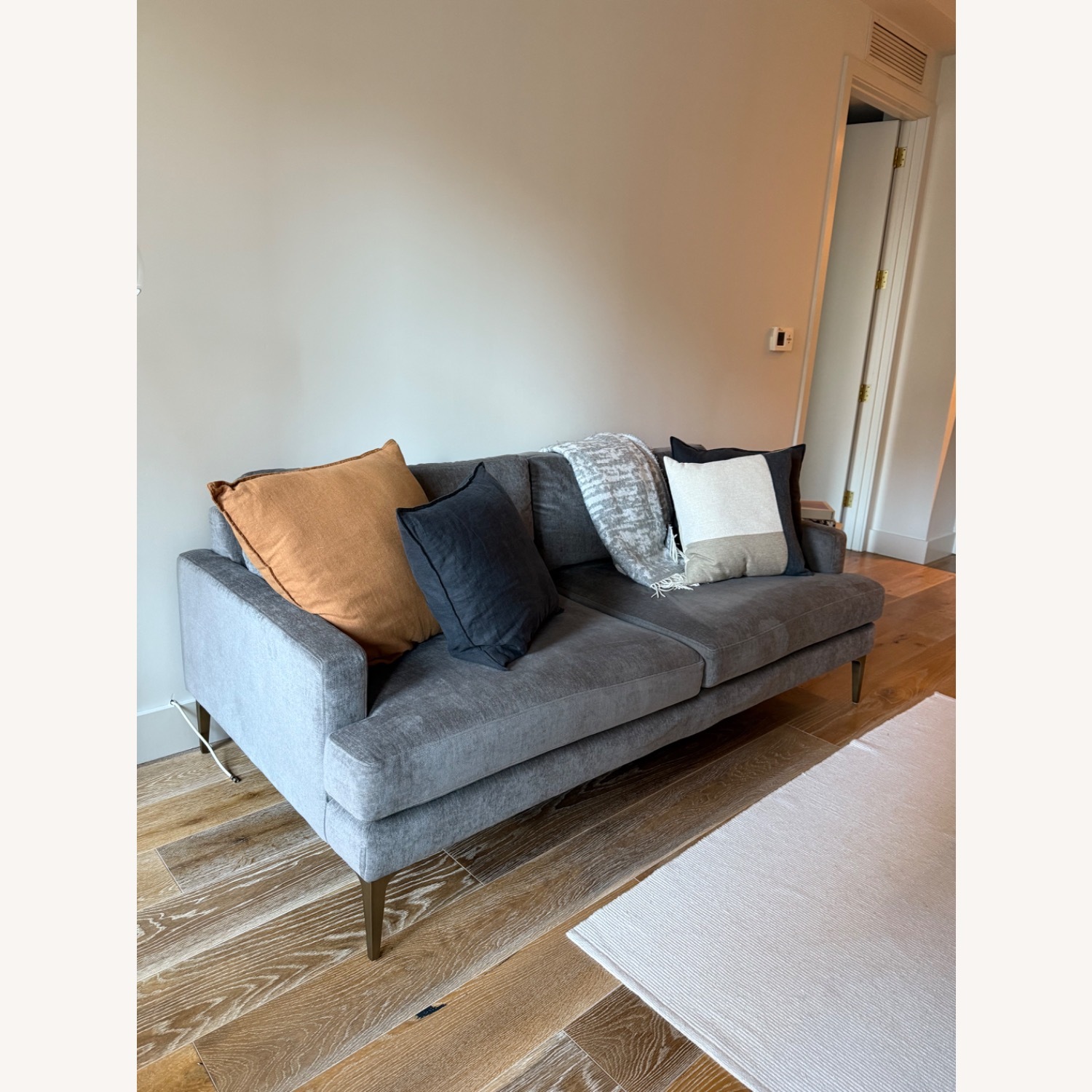 West Elm Andes Dark Gray Velvet 3+ Seater Sofa - image-2