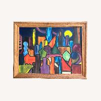 Mid Century Abstract Cityscape Painting