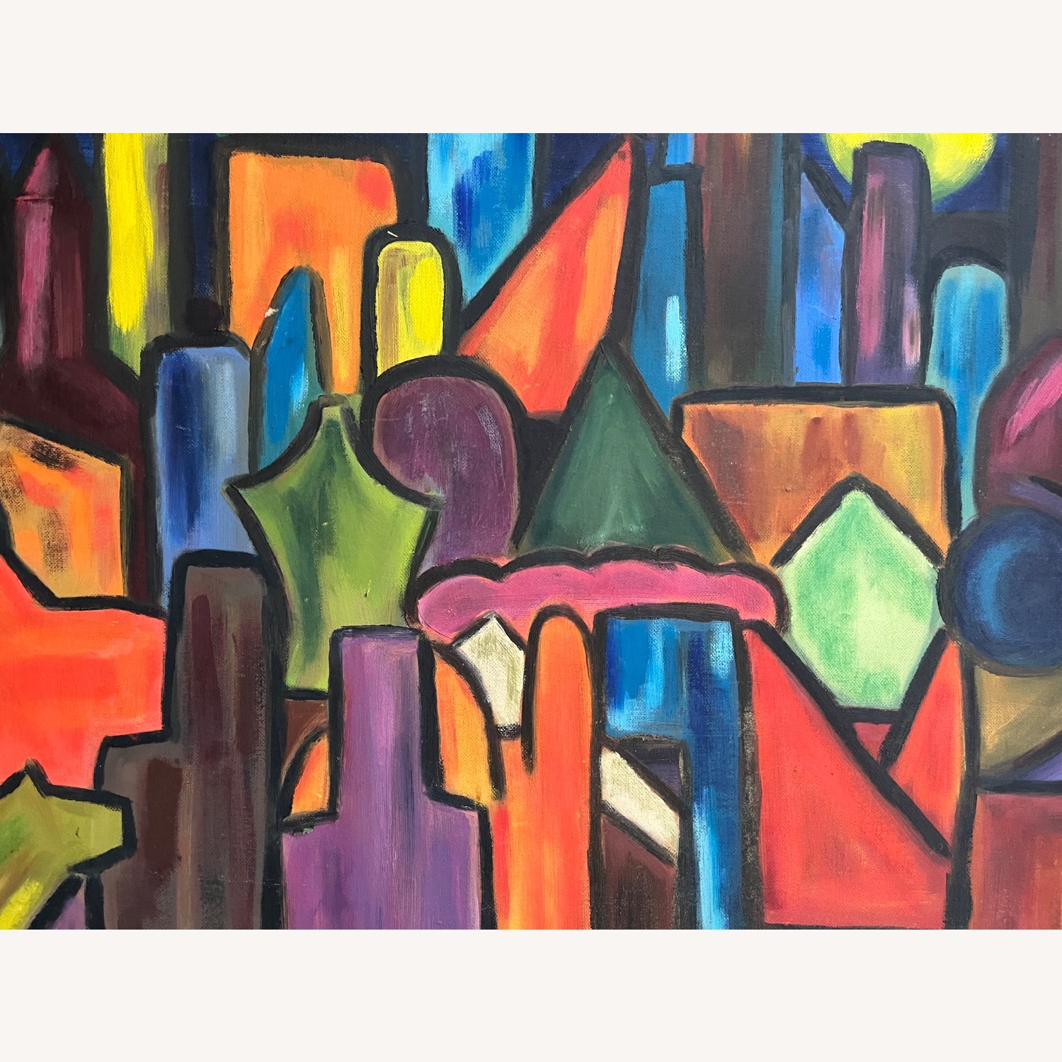 Mid Century Abstract Cityscape Painting - image-2