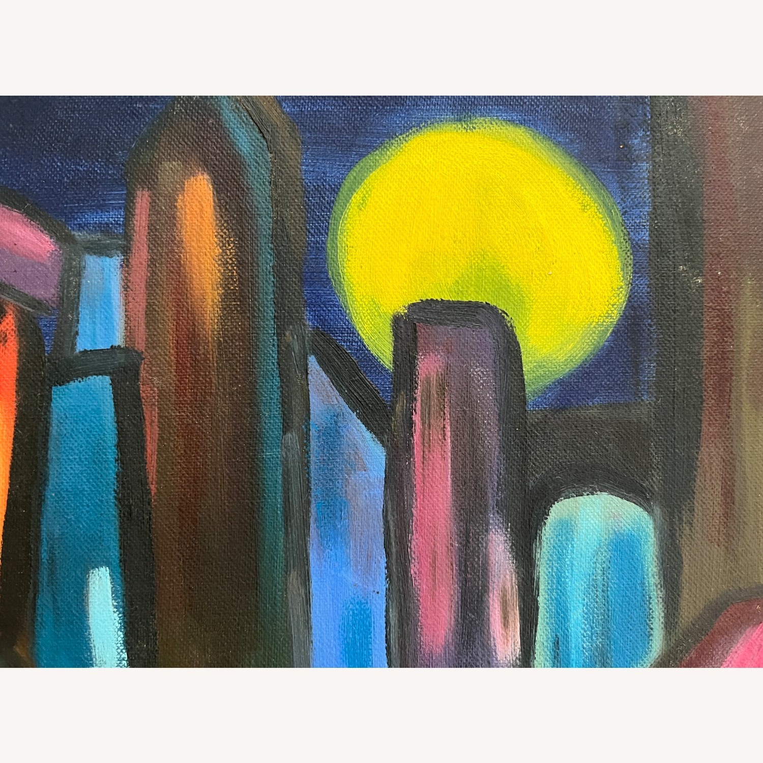 Mid Century Abstract Cityscape Painting - image-4