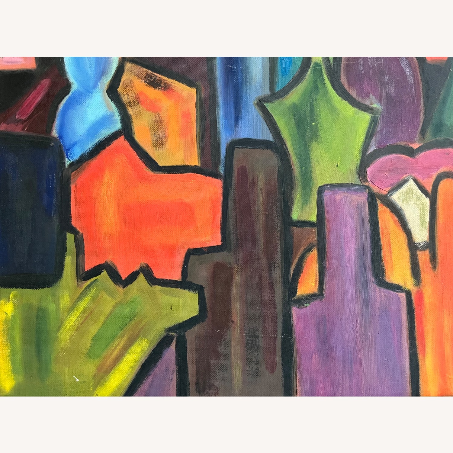 Mid Century Abstract Cityscape Painting - image-3