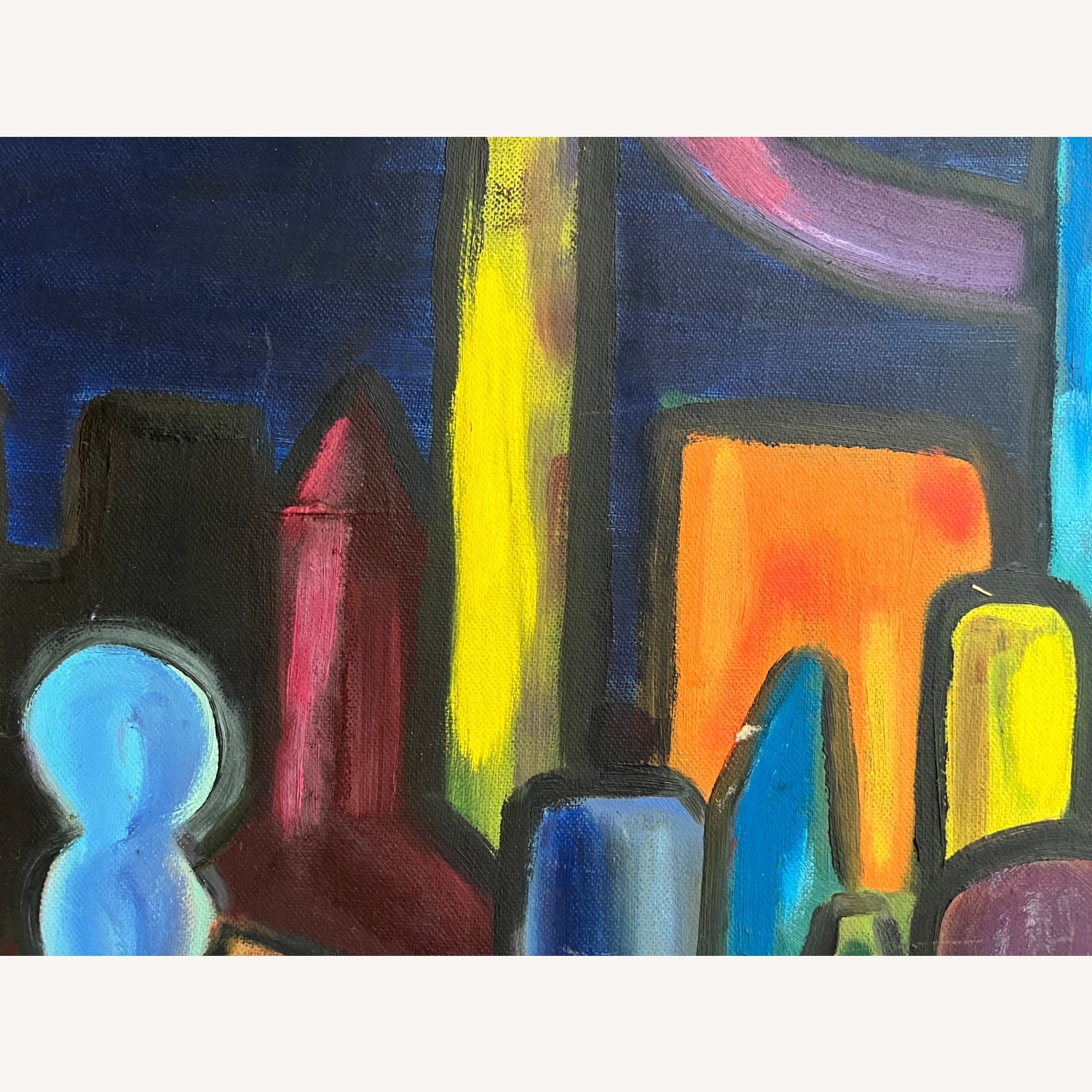 Mid Century Abstract Cityscape Painting - image-5