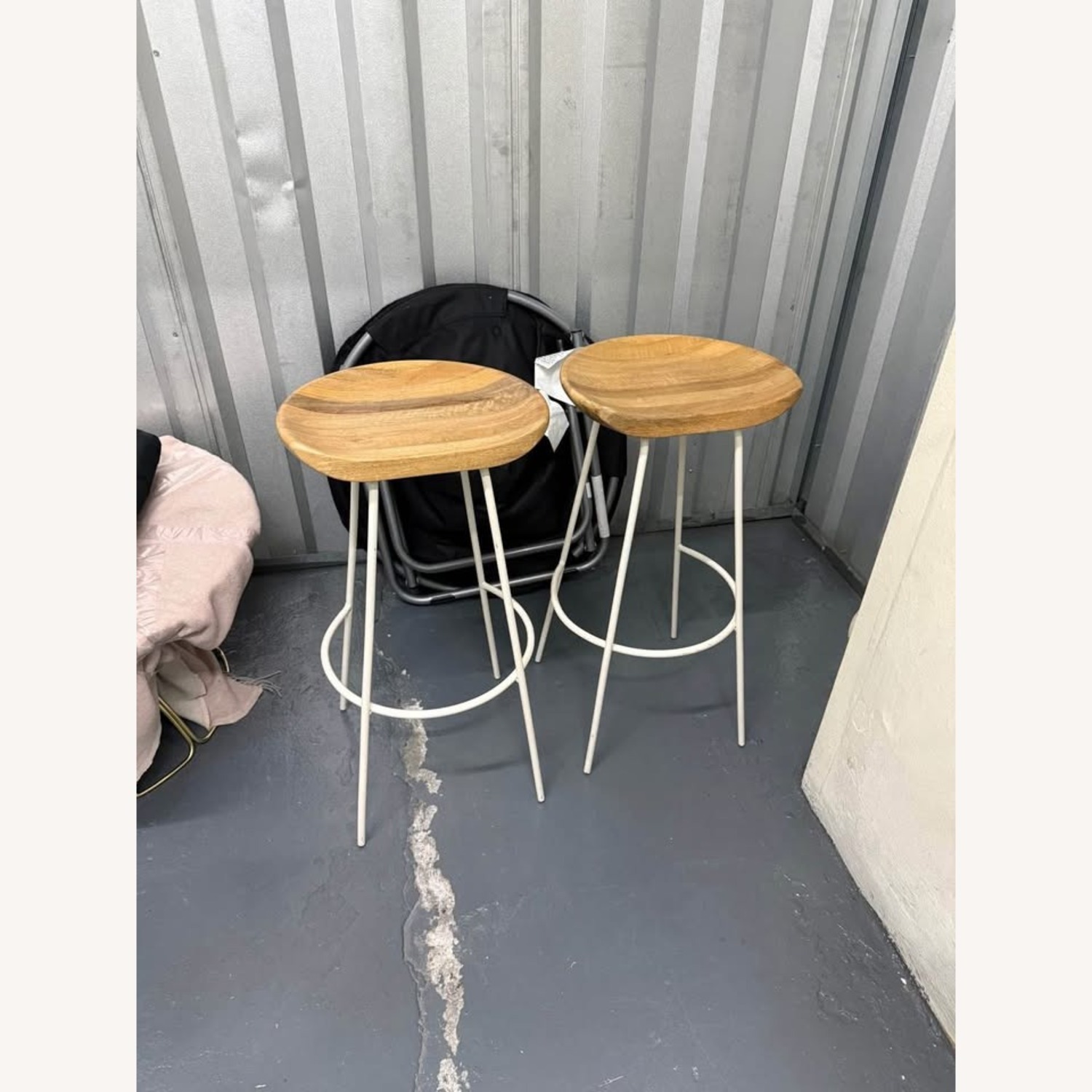 West Elm Alden Natural Wood/White Stools 30"H - image-1