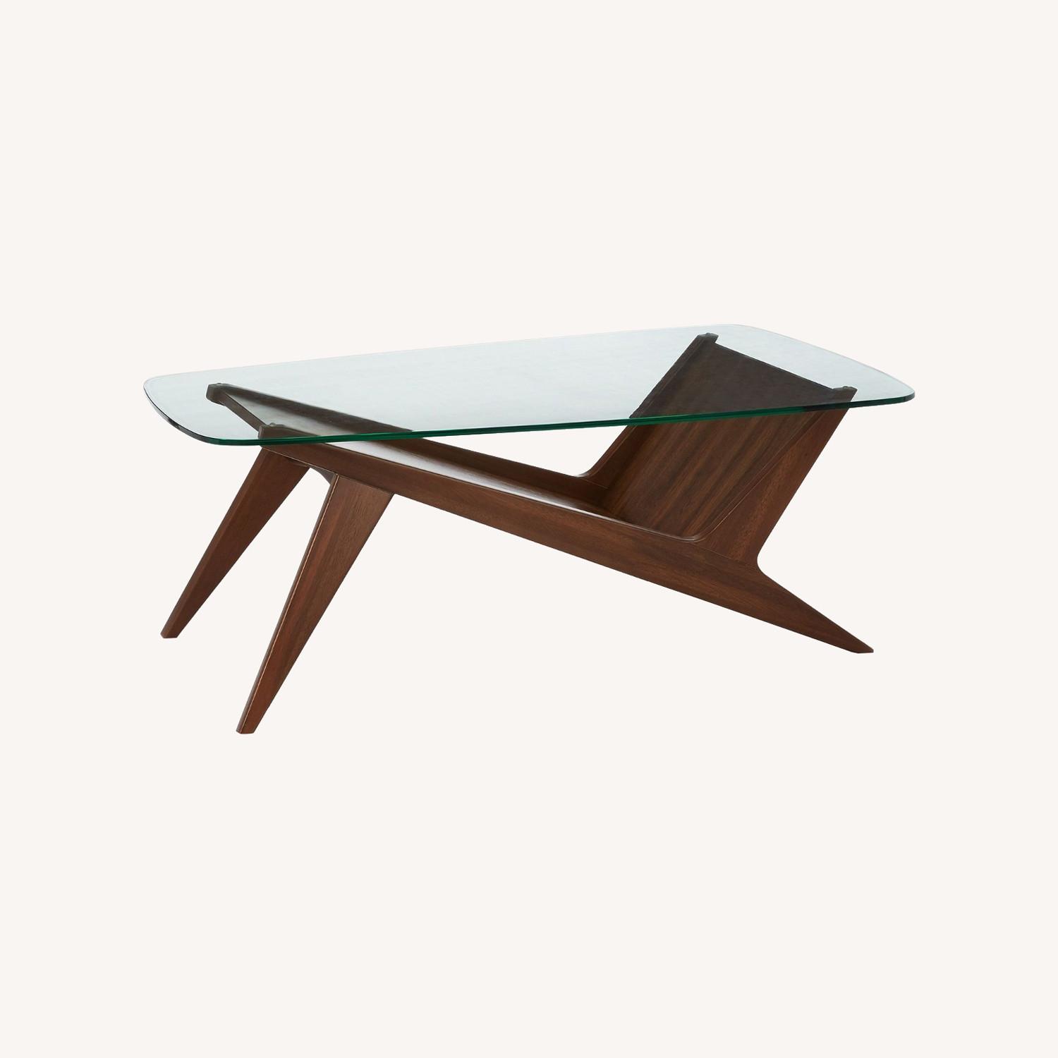 West Elm Dark Brown Wood Veneer Glass Coffee Table - image-0