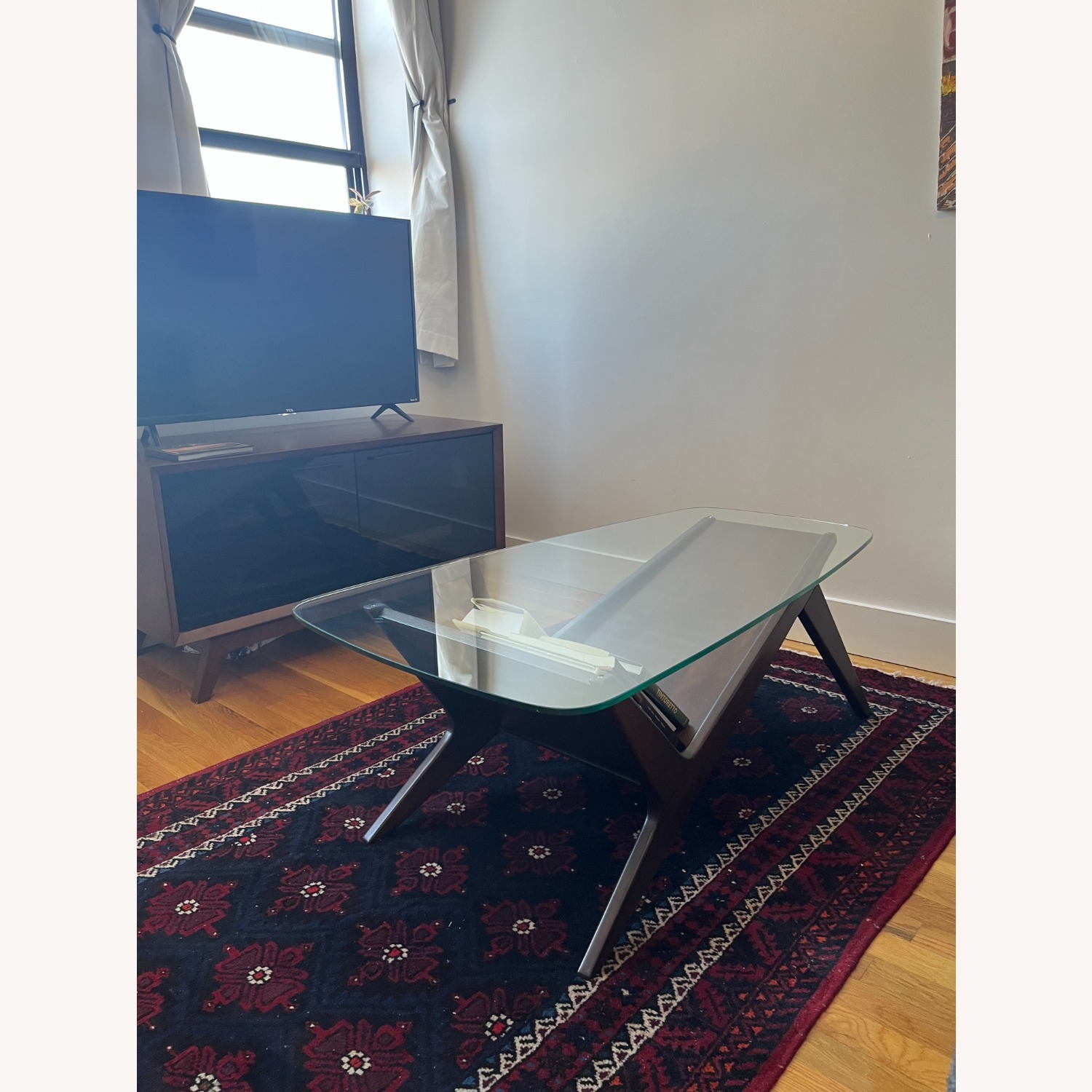 West Elm Dark Brown Wood Veneer Glass Coffee Table - image-4