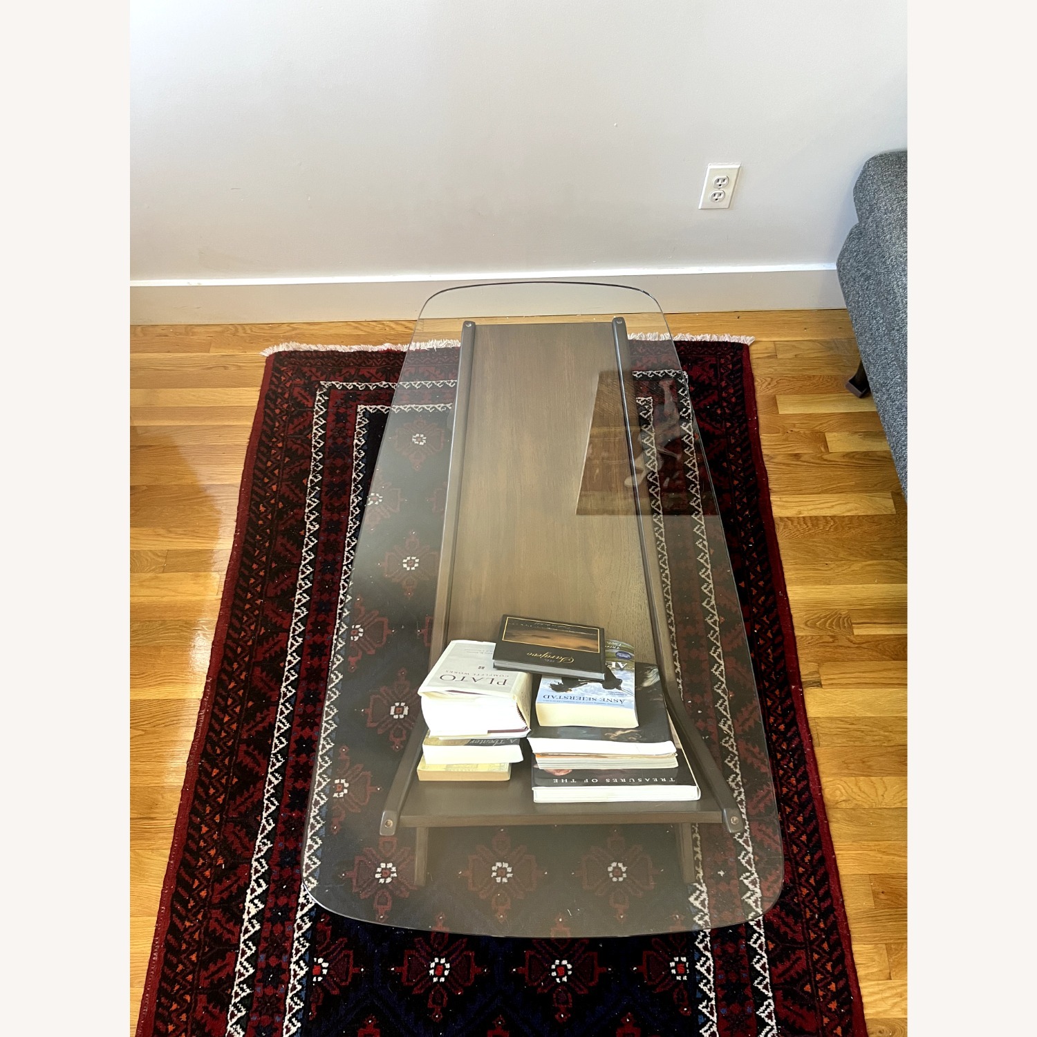 West Elm Dark Brown Wood Veneer Glass Coffee Table - image-1