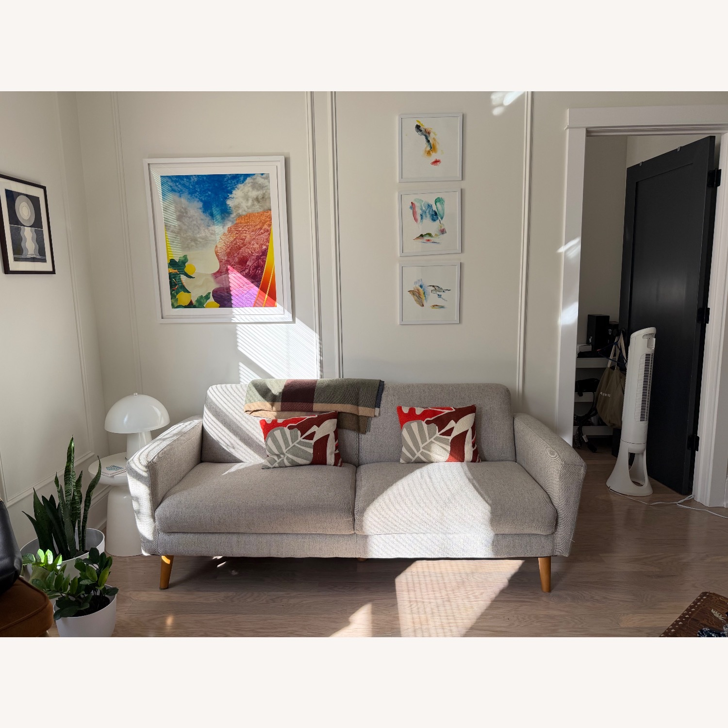 West Elm Oliver Light Gray Fabric 2 Seater Sofa - image-1