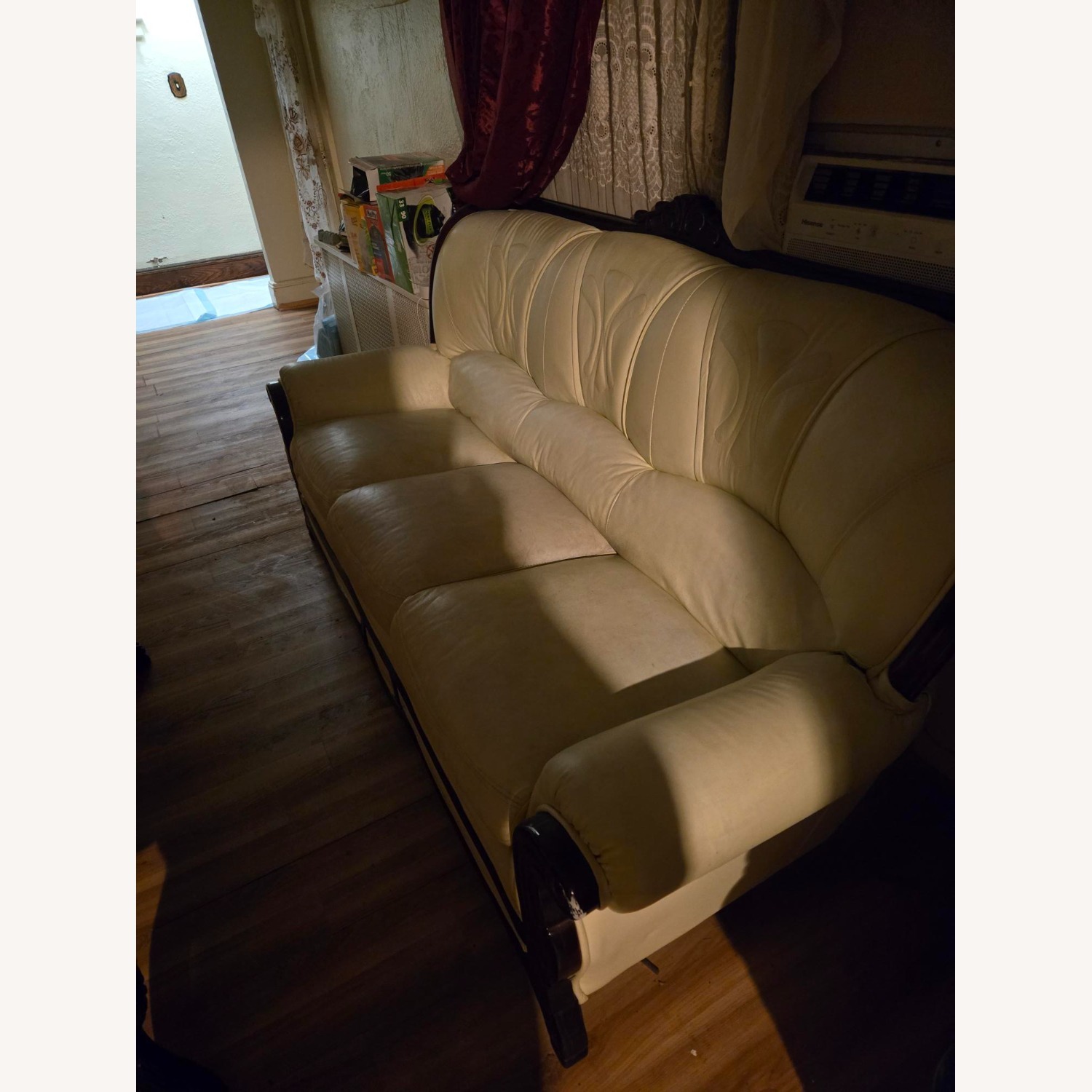 Vintage/Antique Finds White Leather 3 Seater Sofa - image-3