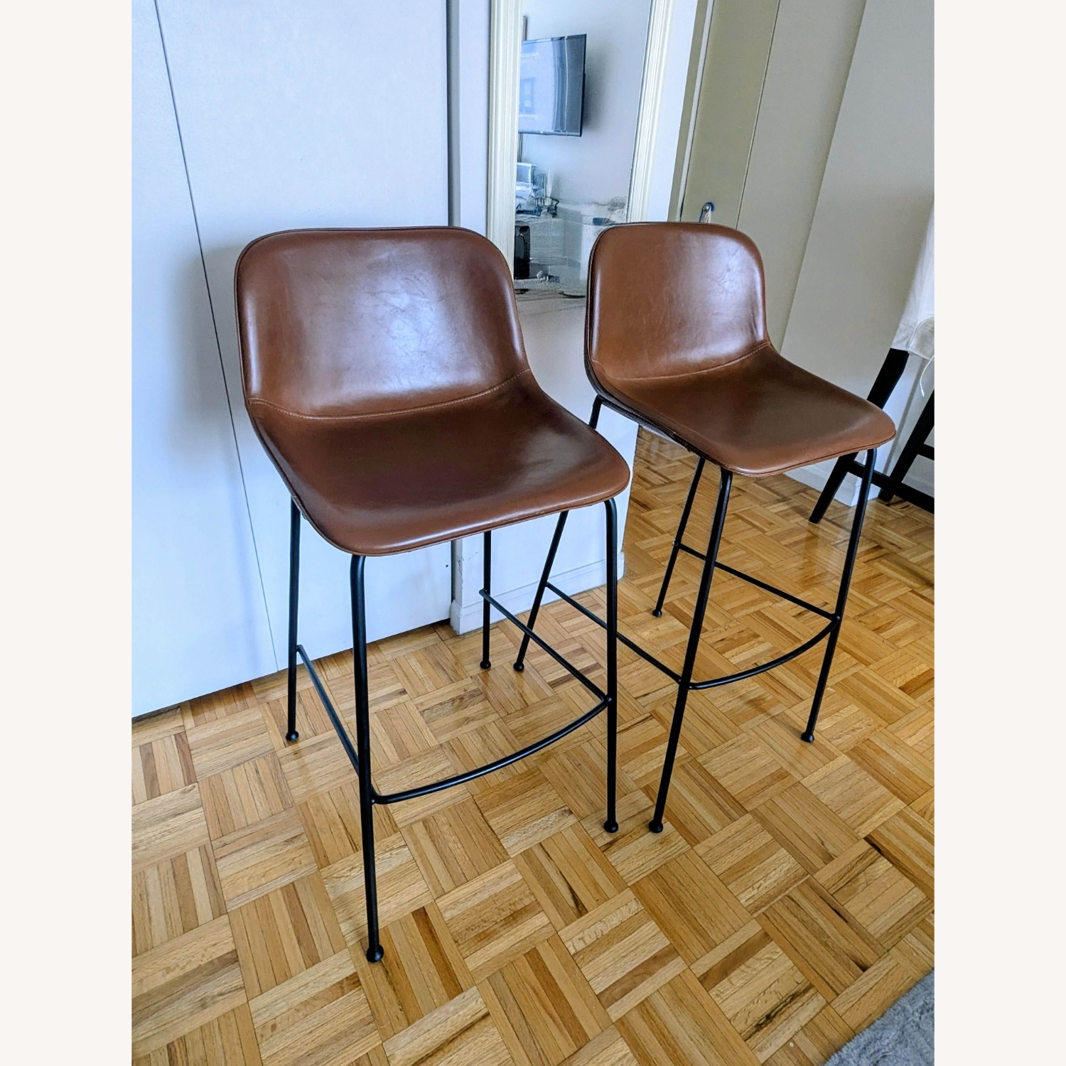 EQ3 Brown Leather Stools - image-3