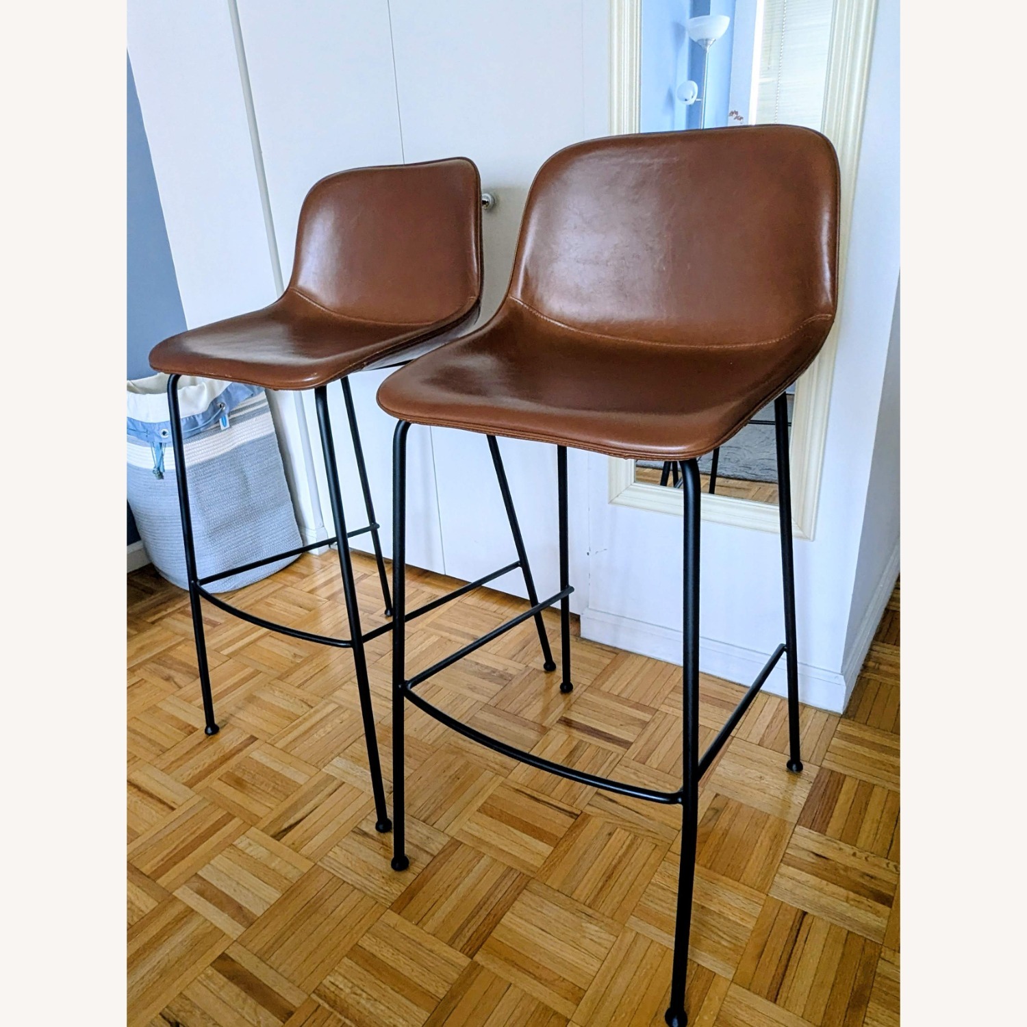 EQ3 Brown Leather Stools - image-1