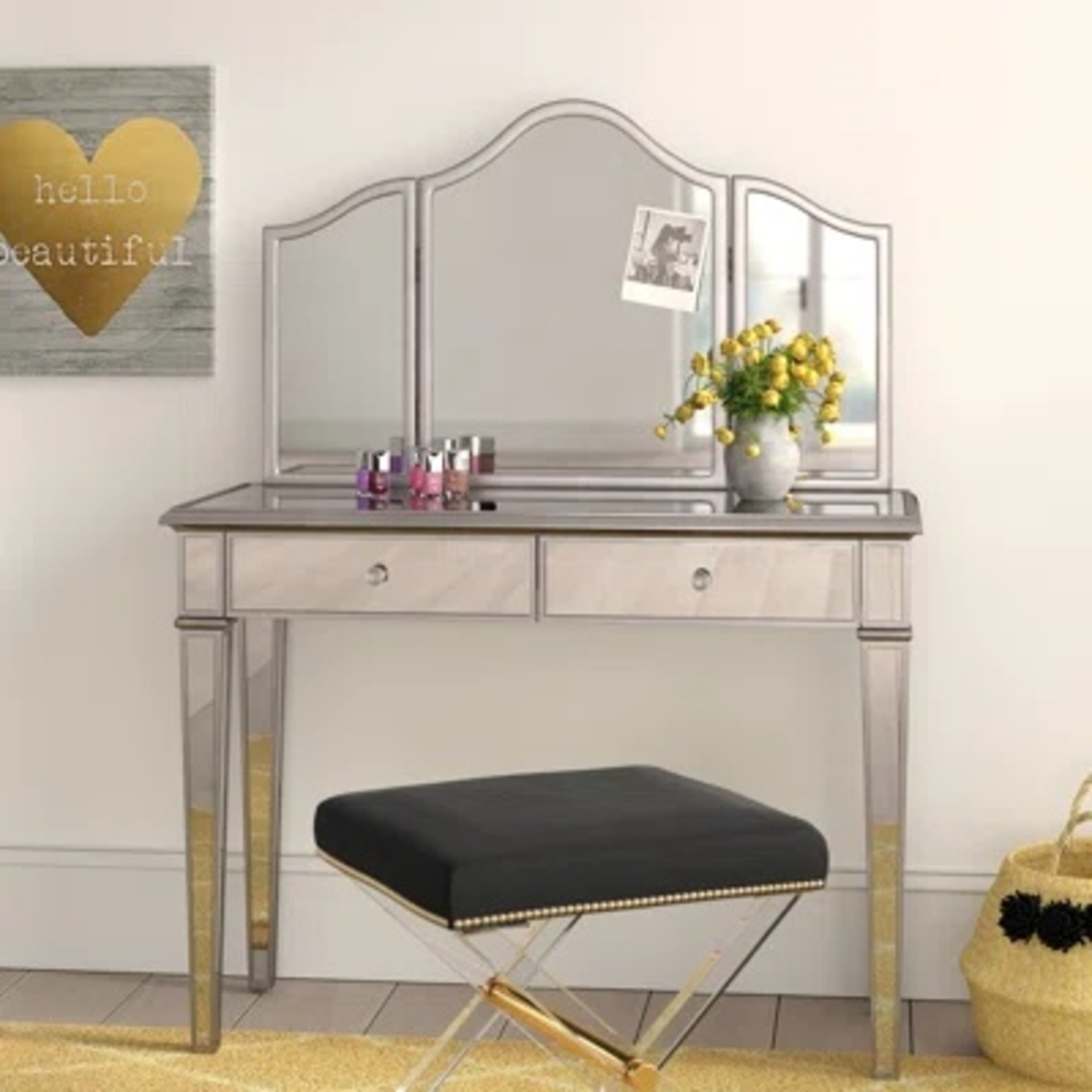 Wayfair Denel Silver Mirrored Glass Desk - image-6