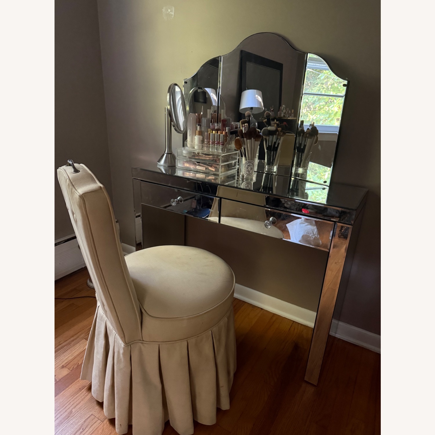 Wayfair Denel Silver Mirrored Glass Desk - image-1