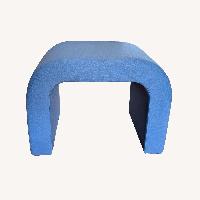 Modern Blue Linen Ottoman or Bench