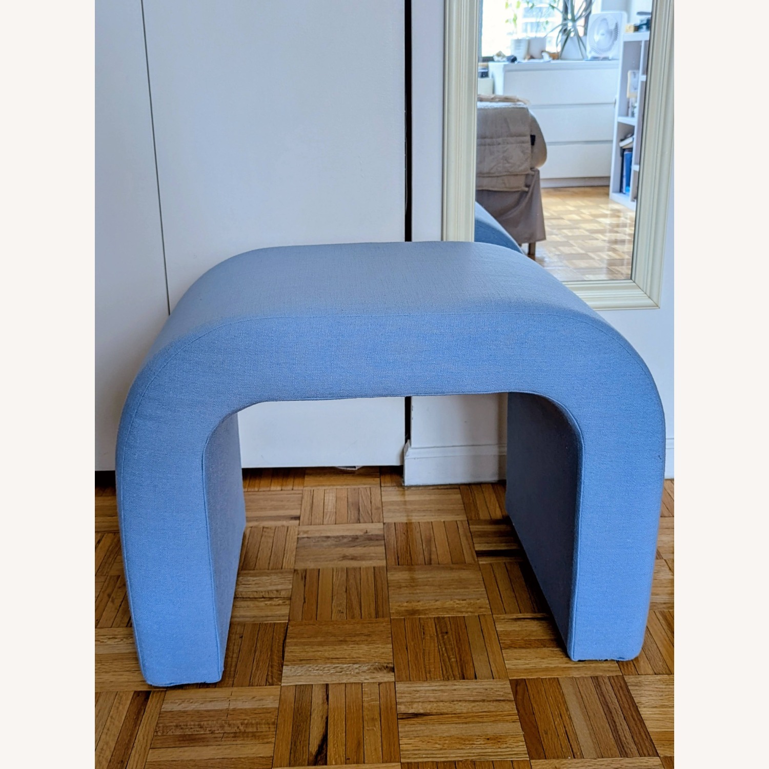 Modern Blue Linen Ottoman or Bench - image-2