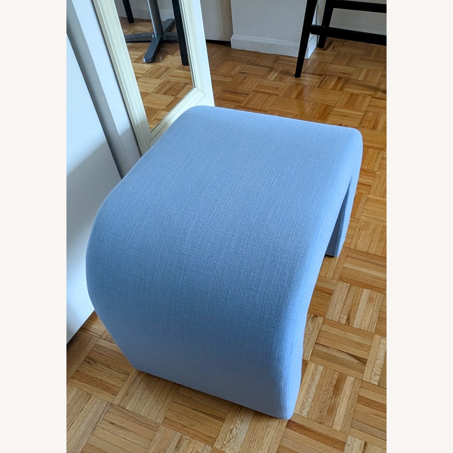 Modern Blue Linen Ottoman or Bench - image-3