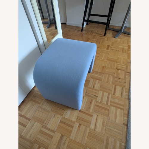 Used Modern Blue Linen Ottoman or Bench for sale on AptDeco