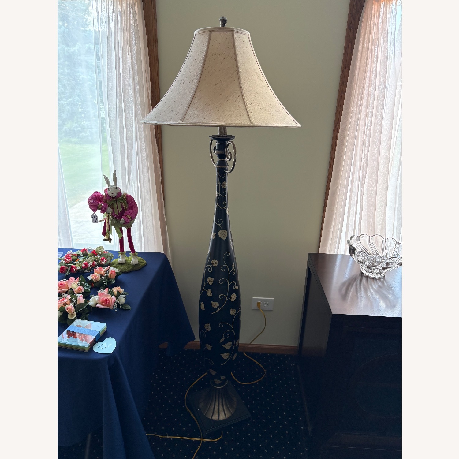 Ethan Allen Black and Gold Wood Floor Lamp - image-1