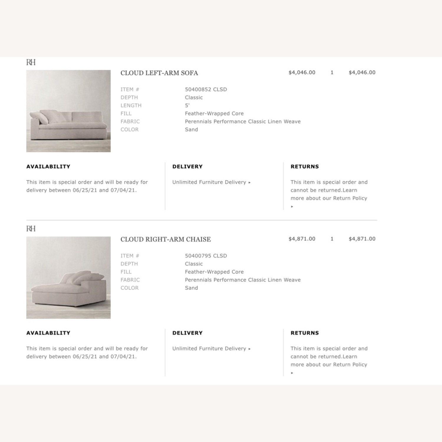 Restoration Hardware Natural 2 Piece Sectional - image-4