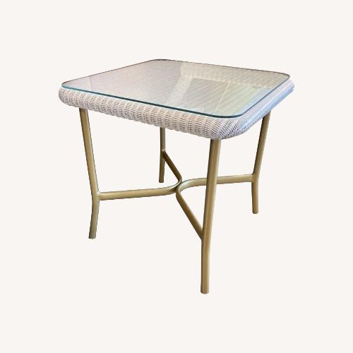 Used All Seasons Wicker Square Glass Top End Table for sale on AptDeco