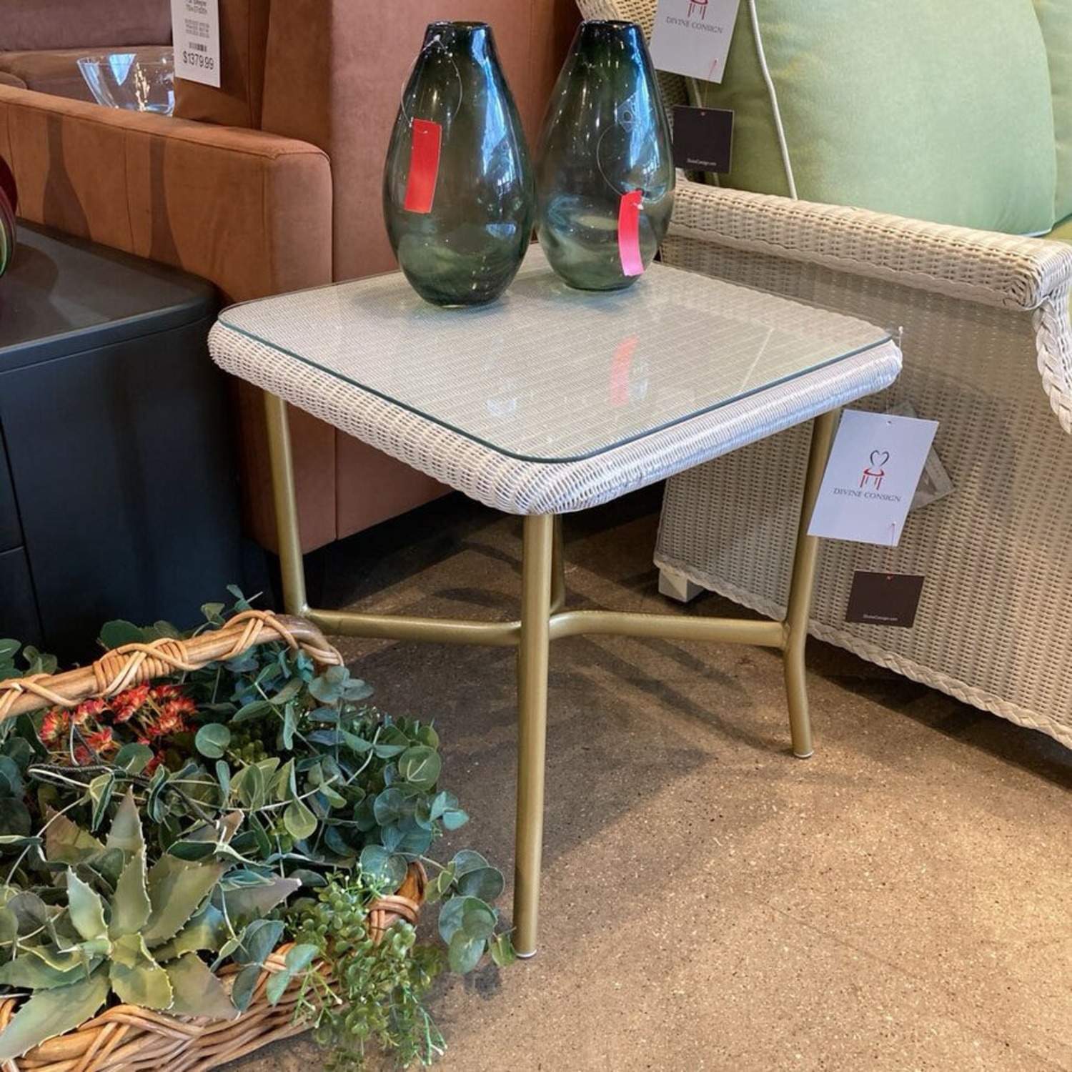 All Seasons Wicker Square Glass Top End Table - image-2