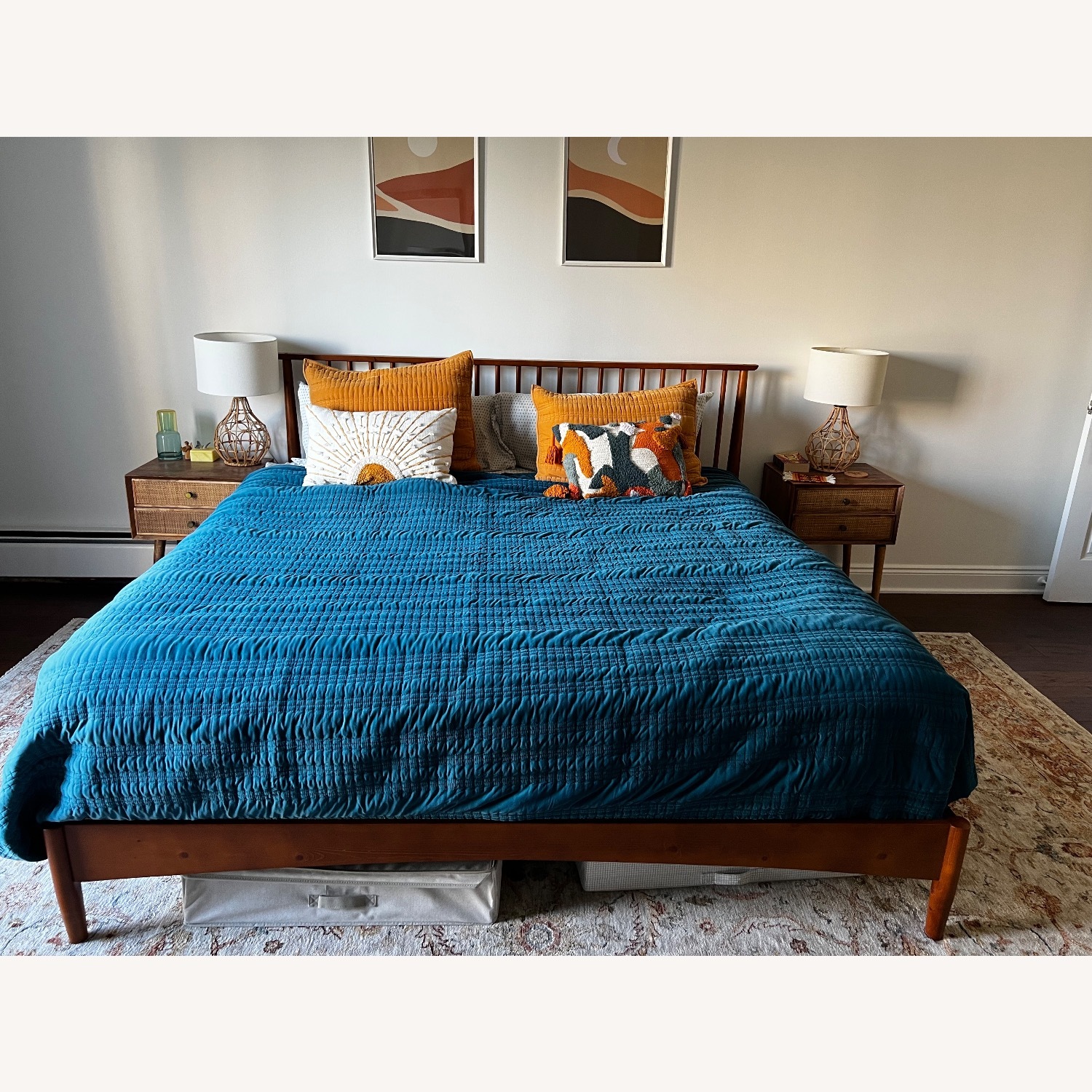 King Bed Frame Mid Century Modern - image-1