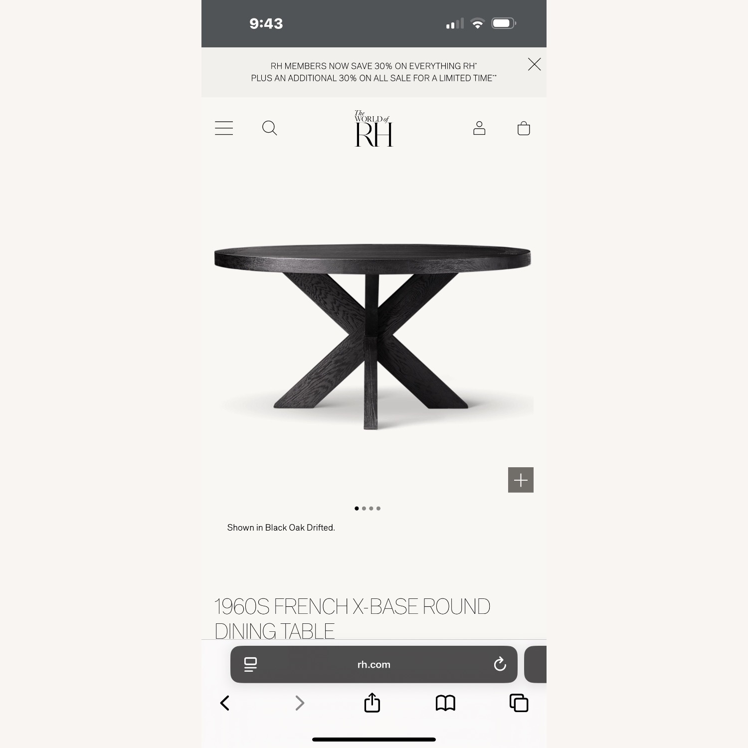 RH 1960s French X-Base 72” Round Dining Table - image-1