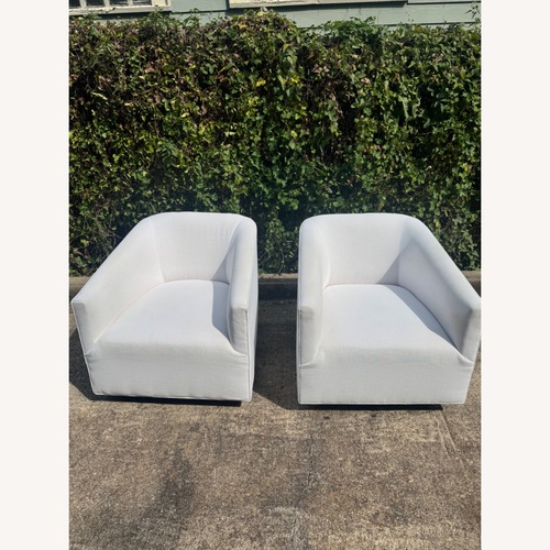 Used RH Shelter Arm Swivel Chairs White Set Of 2 Linen for sale on AptDeco