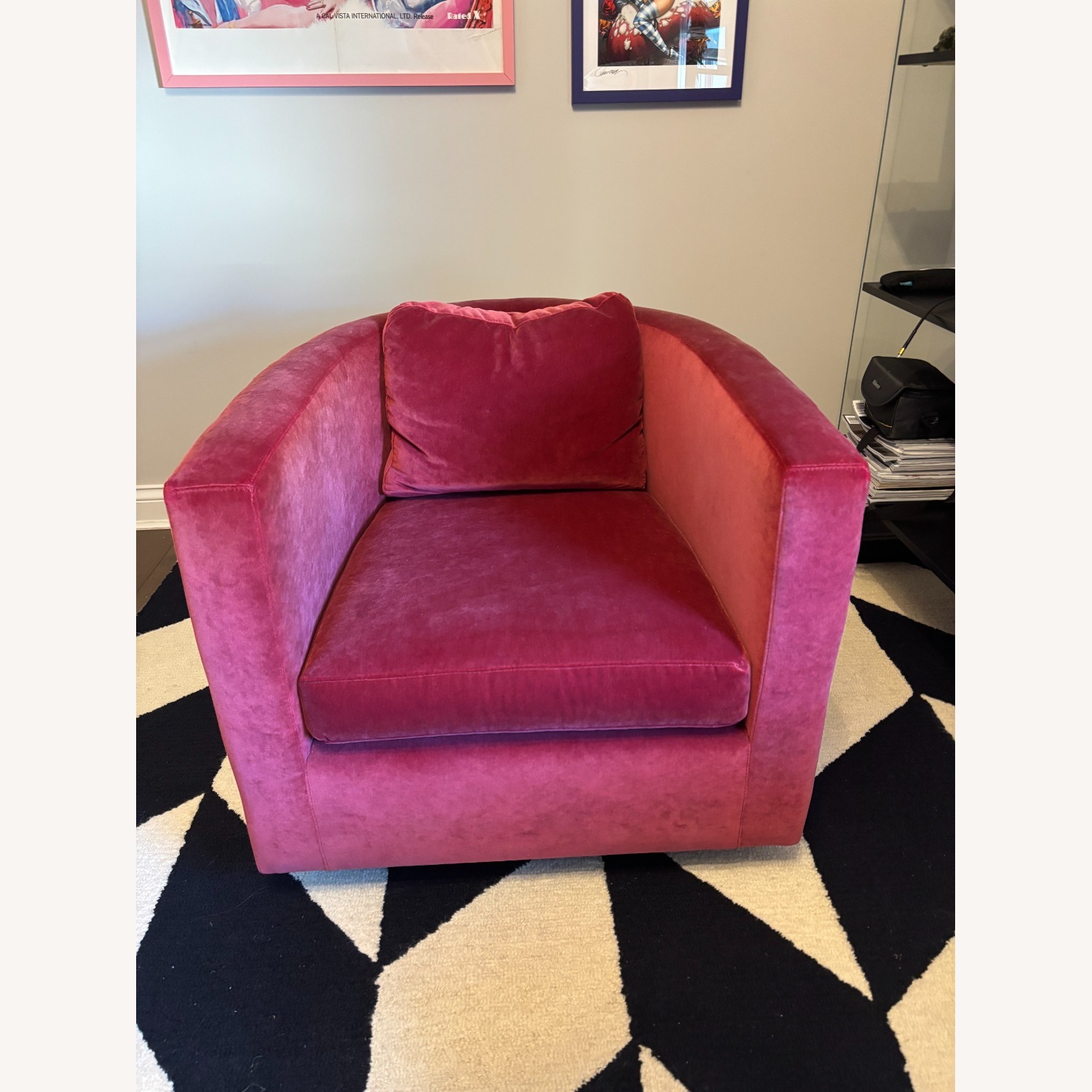 Vintage Pink Velvet Deep Swivel Tub Accent Chair - image-2