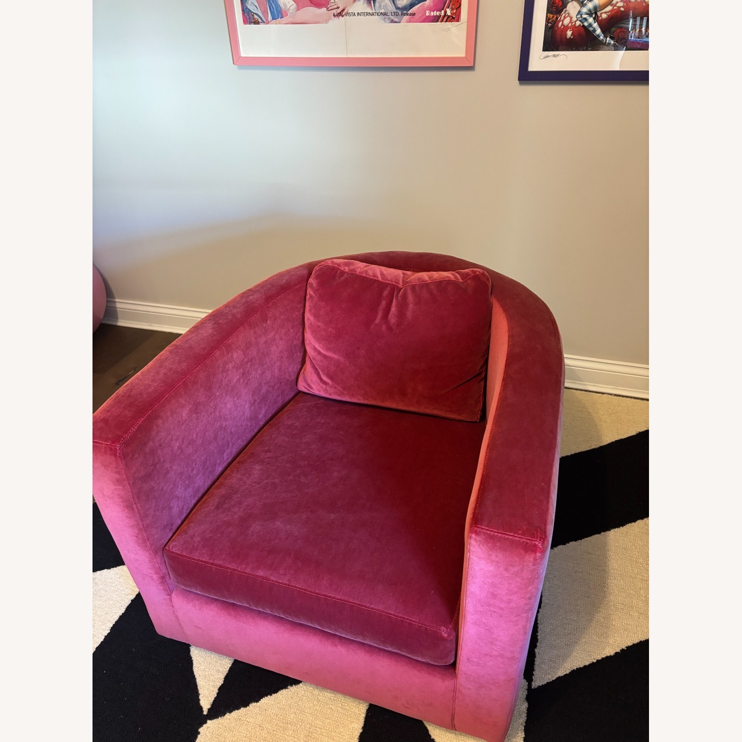 Vintage Pink Velvet Deep Swivel Tub Accent Chair - image-4
