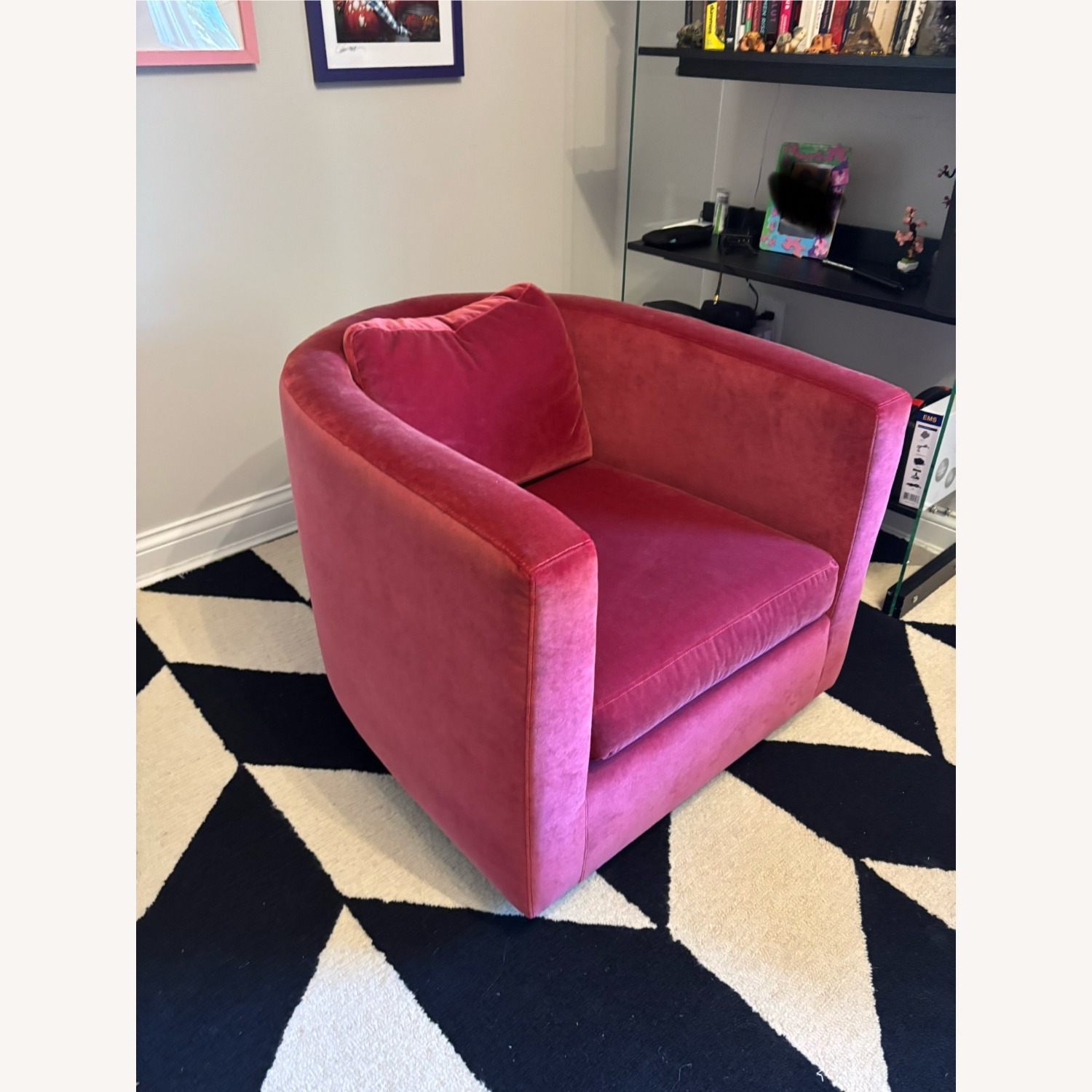 Vintage Pink Velvet Deep Swivel Tub Accent Chair - image-3