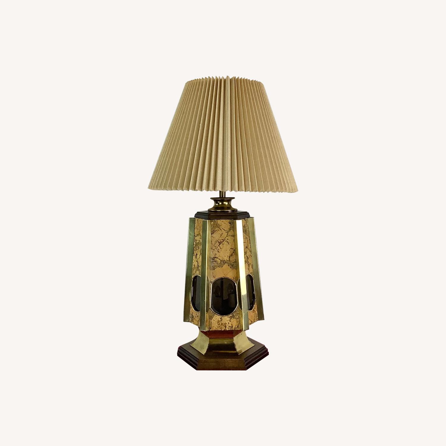 Vintage Cork and Brass Table Lamp With Shade - image-0