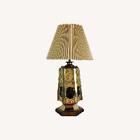 Vintage Cork and Brass Table Lamp With Shade