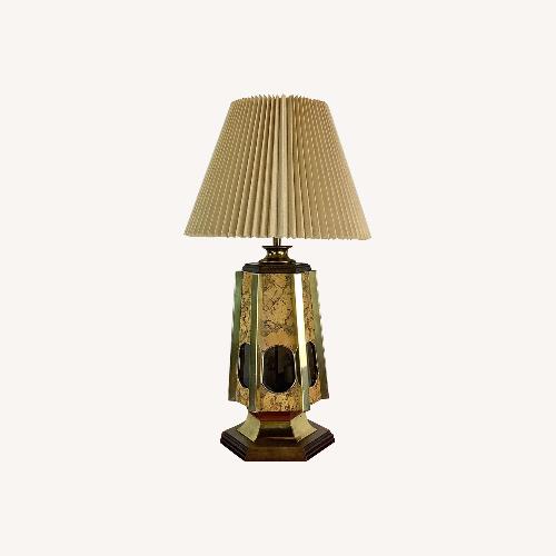 Used Vintage Cork and Brass Table Lamp With Shade for sale on AptDeco