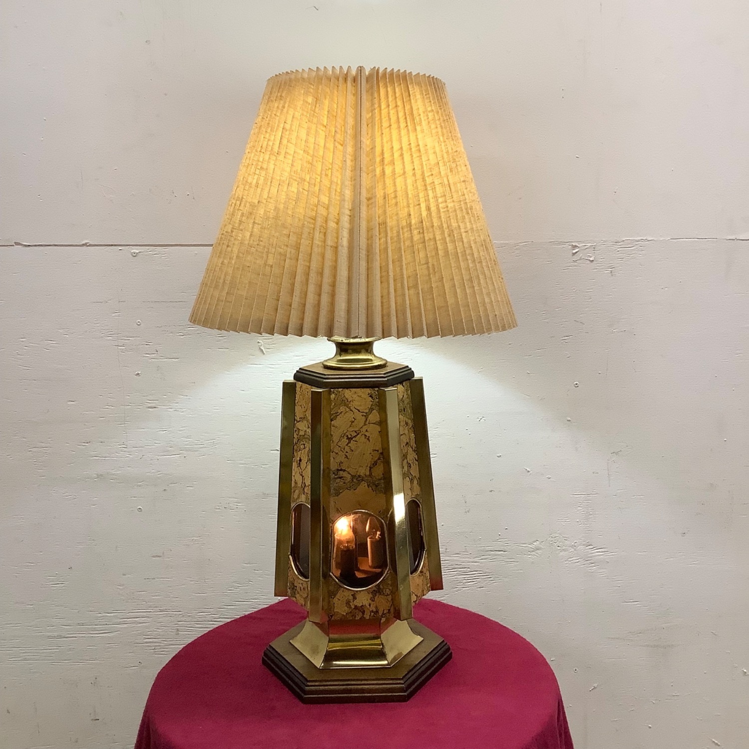 Vintage Cork and Brass Table Lamp With Shade - image-2