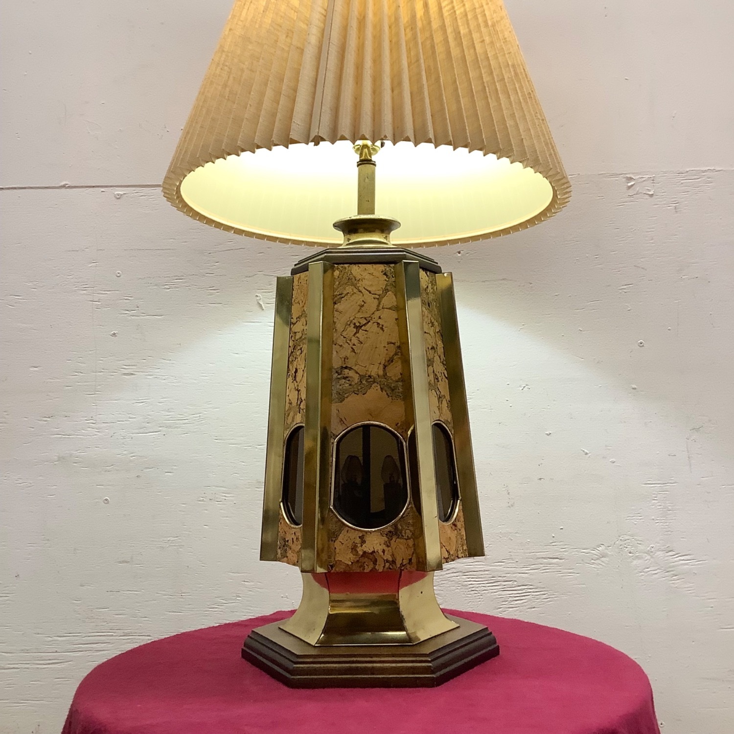Vintage Cork and Brass Table Lamp With Shade - image-5
