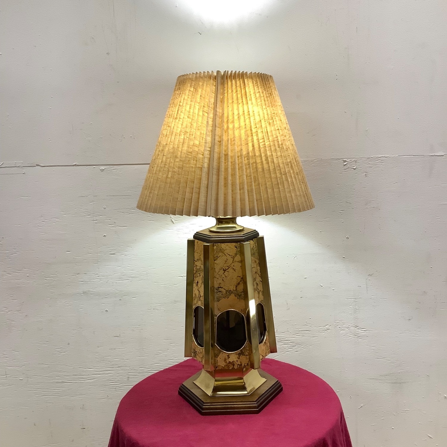 Vintage Cork and Brass Table Lamp With Shade - image-6