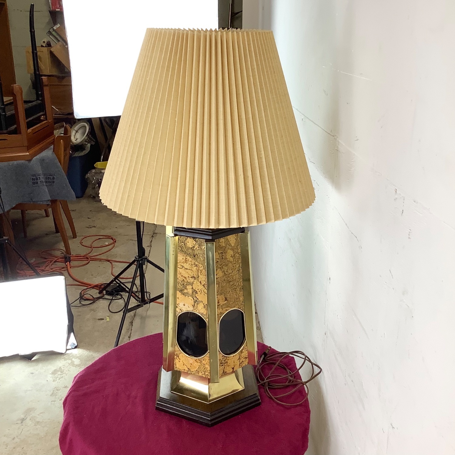Vintage Cork and Brass Table Lamp With Shade - image-8