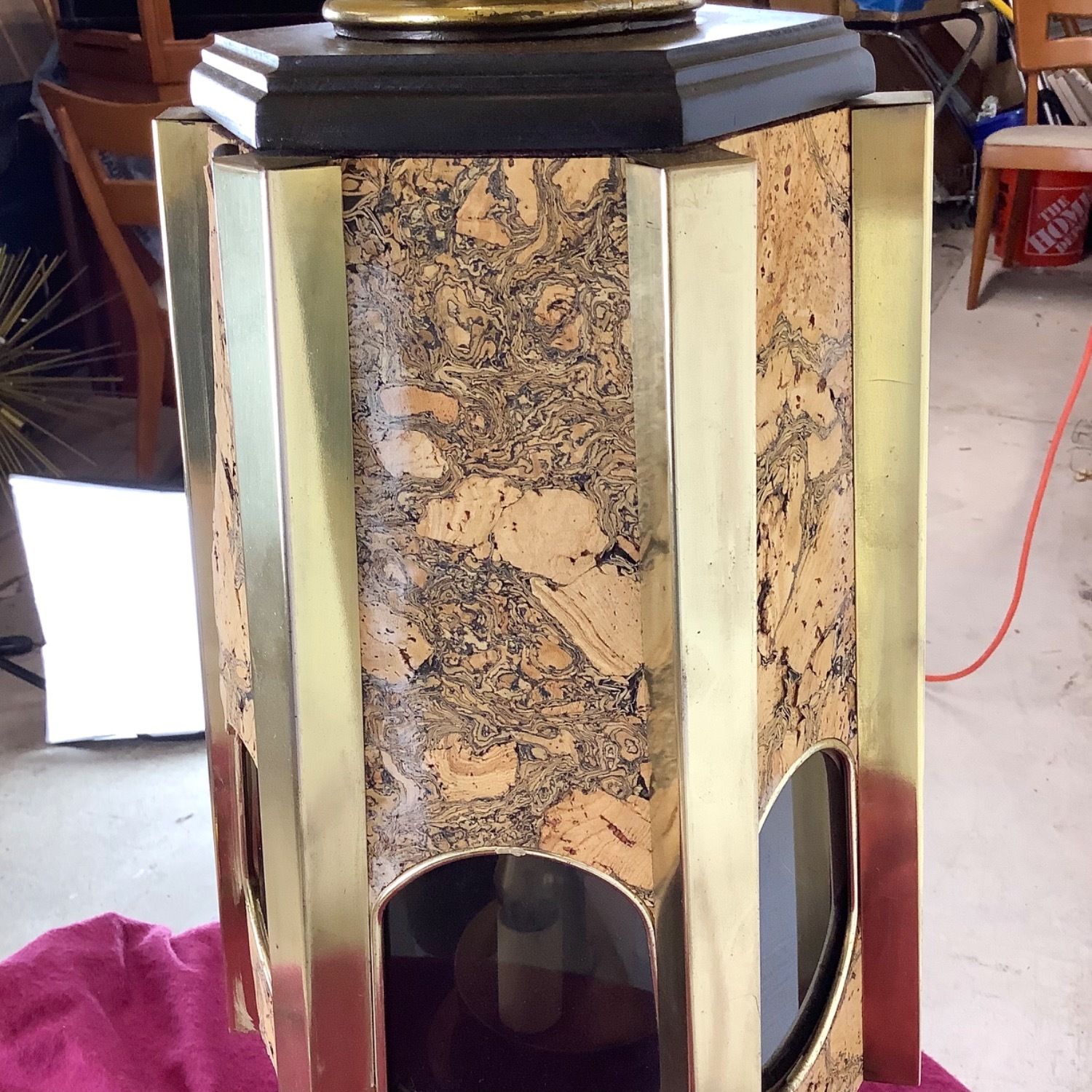 Vintage Cork and Brass Table Lamp With Shade - image-17
