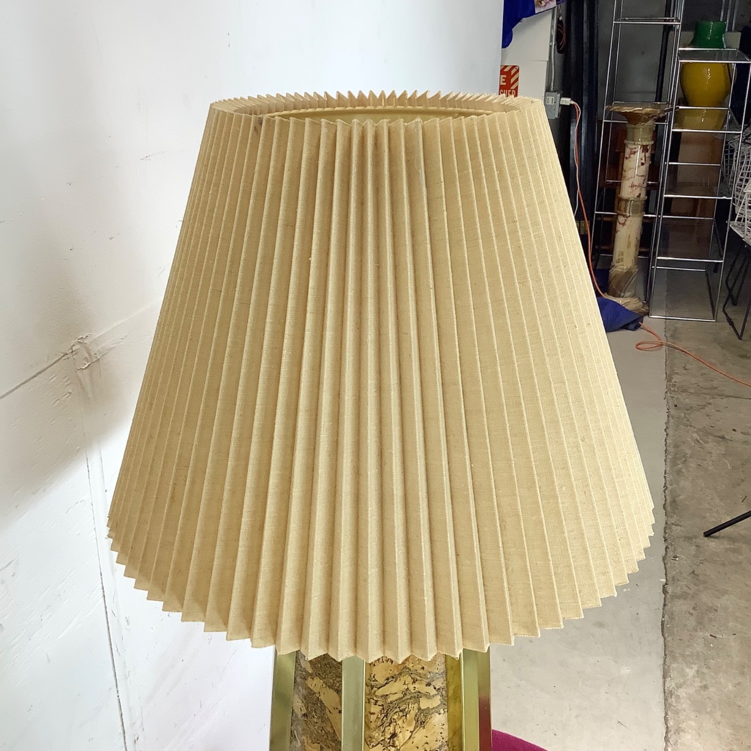 Vintage Cork and Brass Table Lamp With Shade - image-10