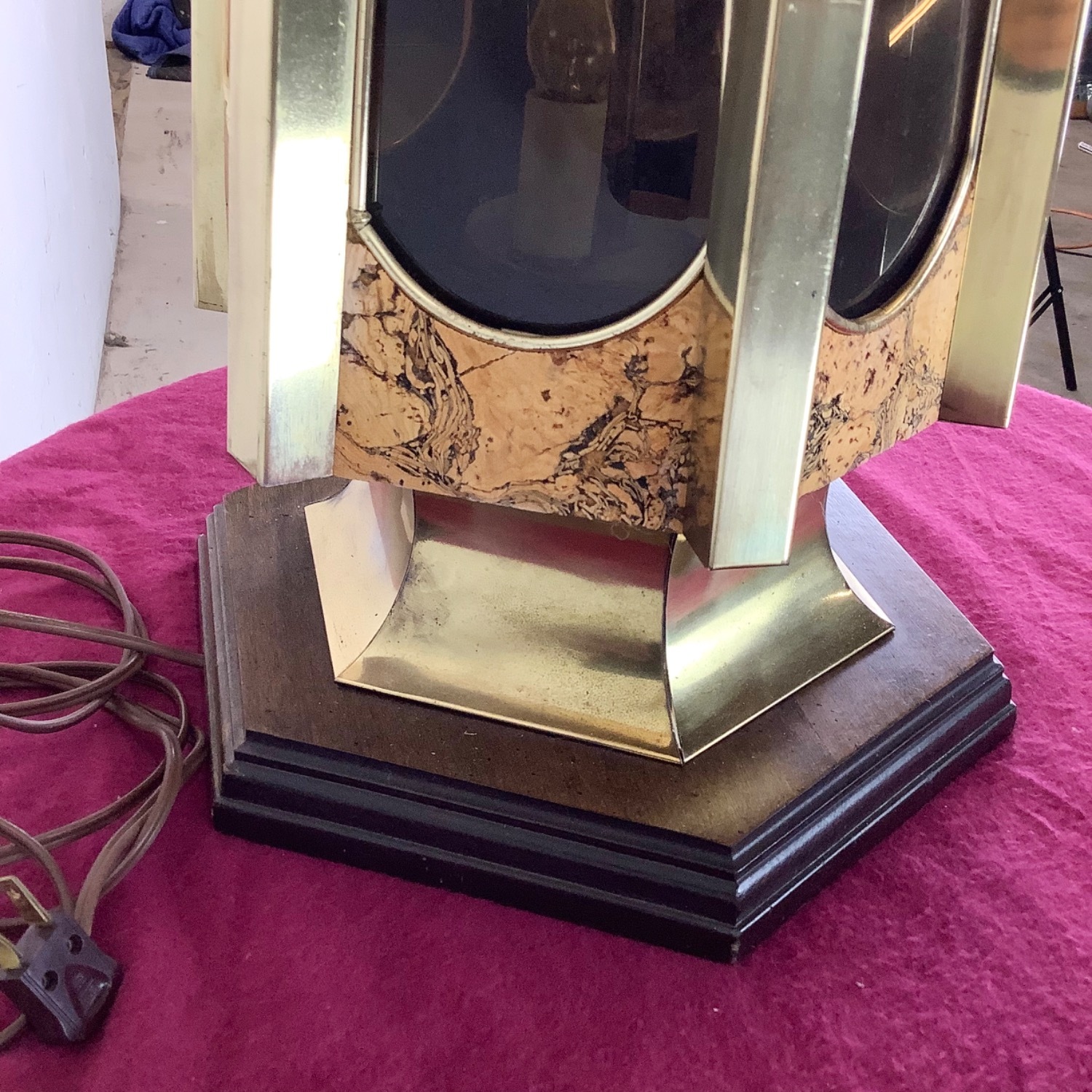 Vintage Cork and Brass Table Lamp With Shade - image-15