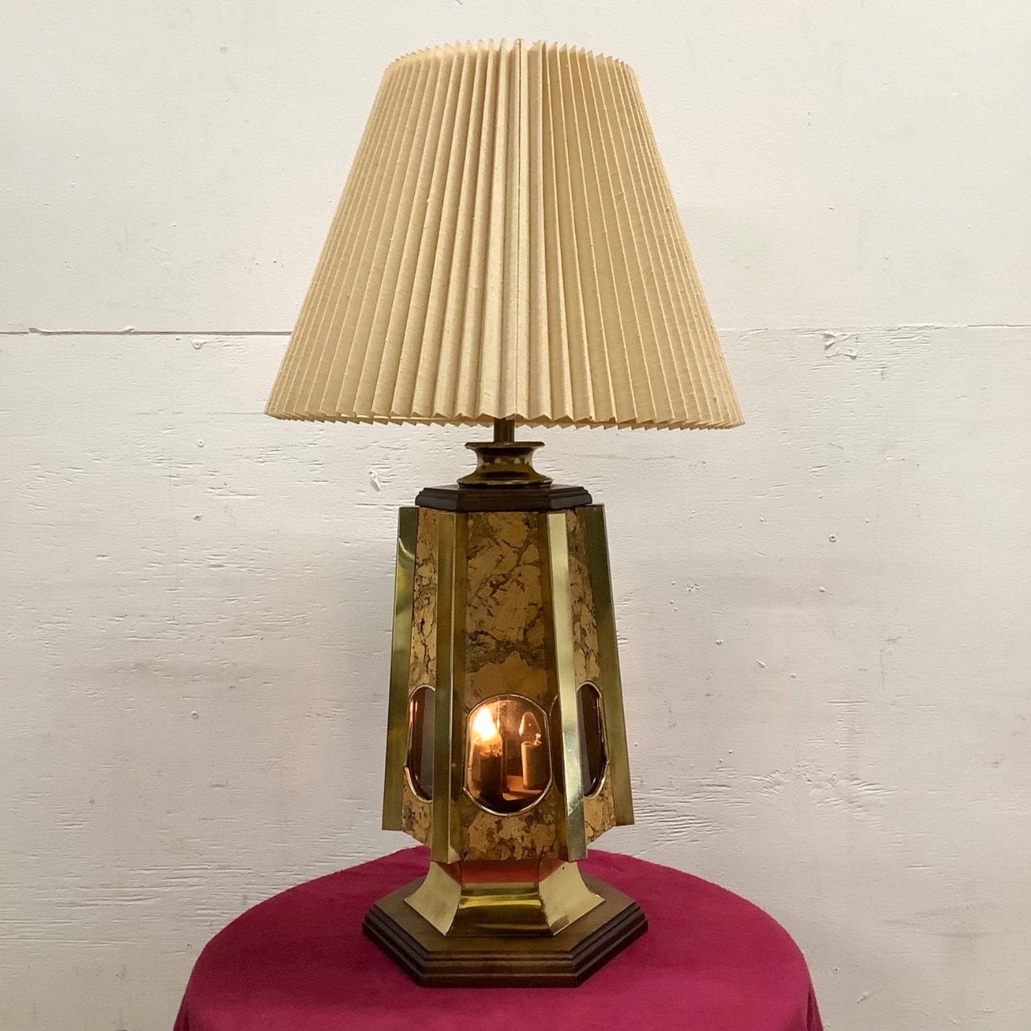 Vintage Cork and Brass Table Lamp With Shade - image-3