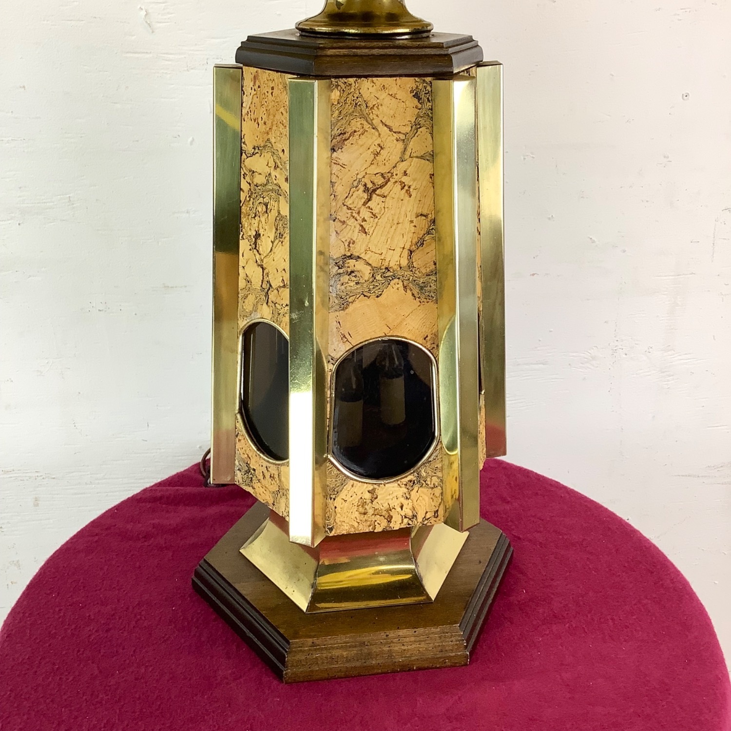 Vintage Cork and Brass Table Lamp With Shade - image-7